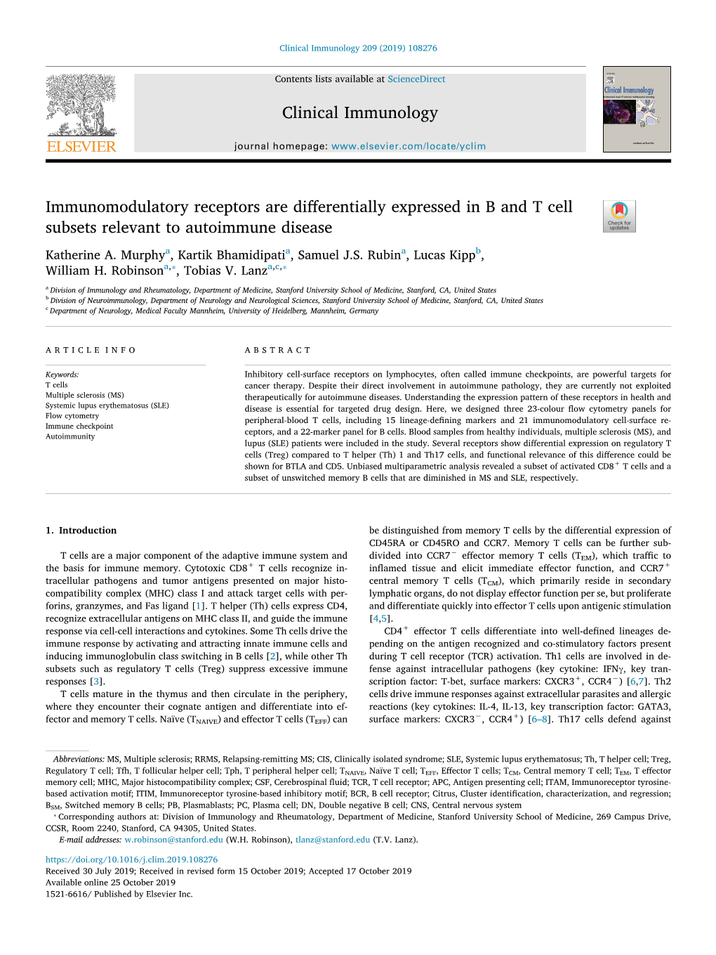 Clinical Immunology 209 (2019) 108276