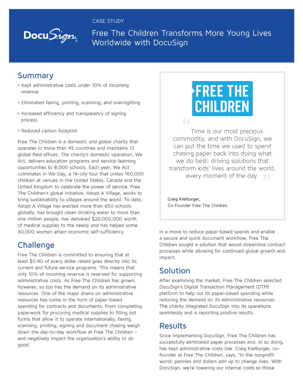 Free the Children Transforms More Young Lives Worldwide with Docusign