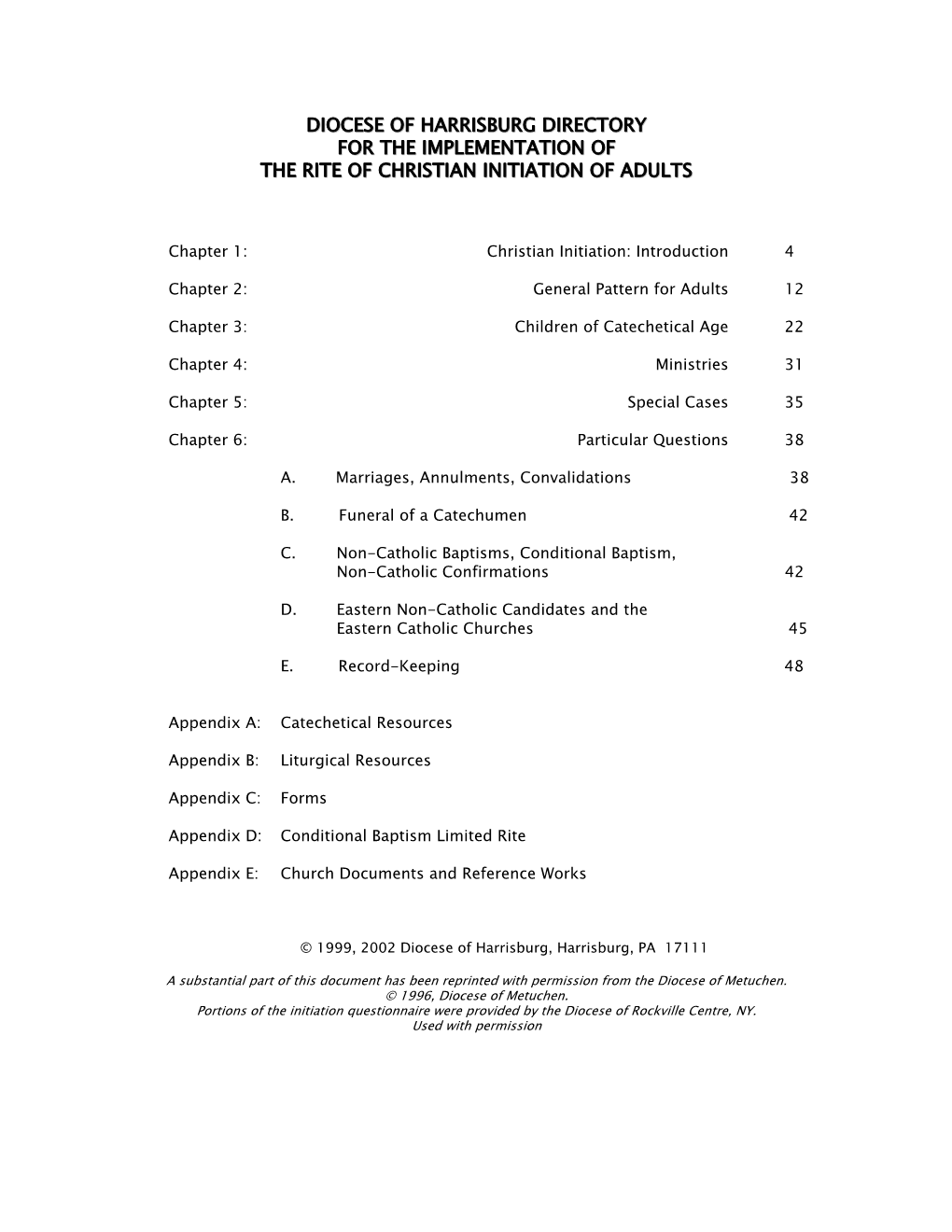 Diocese of Harrisburg Directory for the Implementation of the Rite of Christian Initiation of Adults