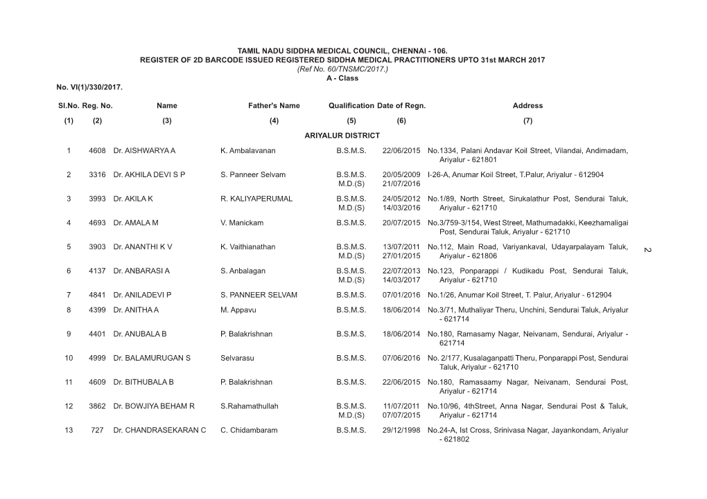 Tamil Nadu Siddha Medical Council, Chennai - 106