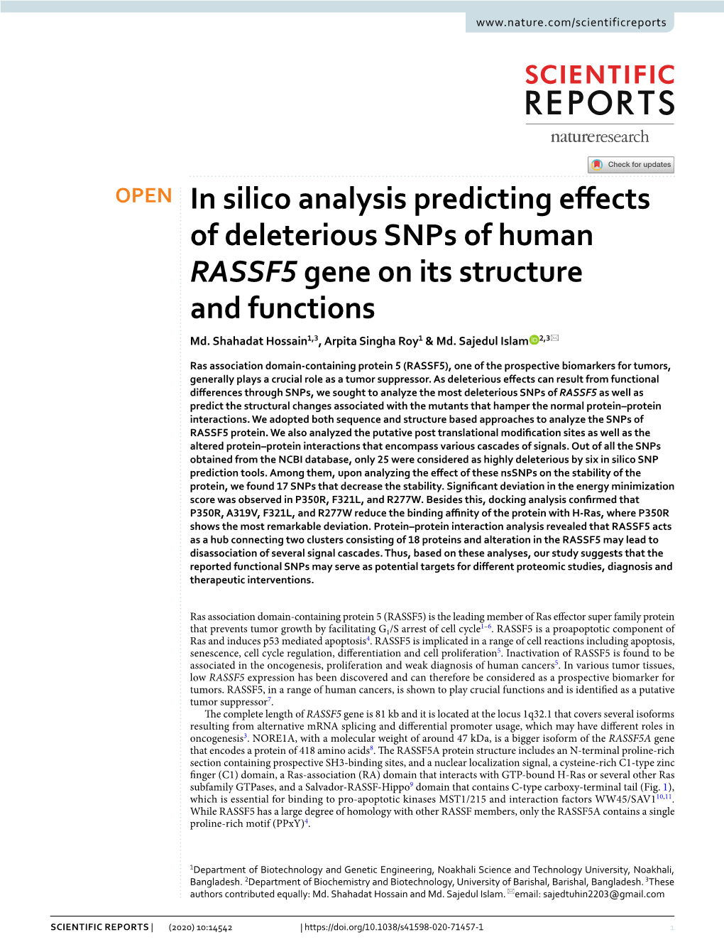 In Silico Analysis Predicting Effects of Deleterious Snps of Human