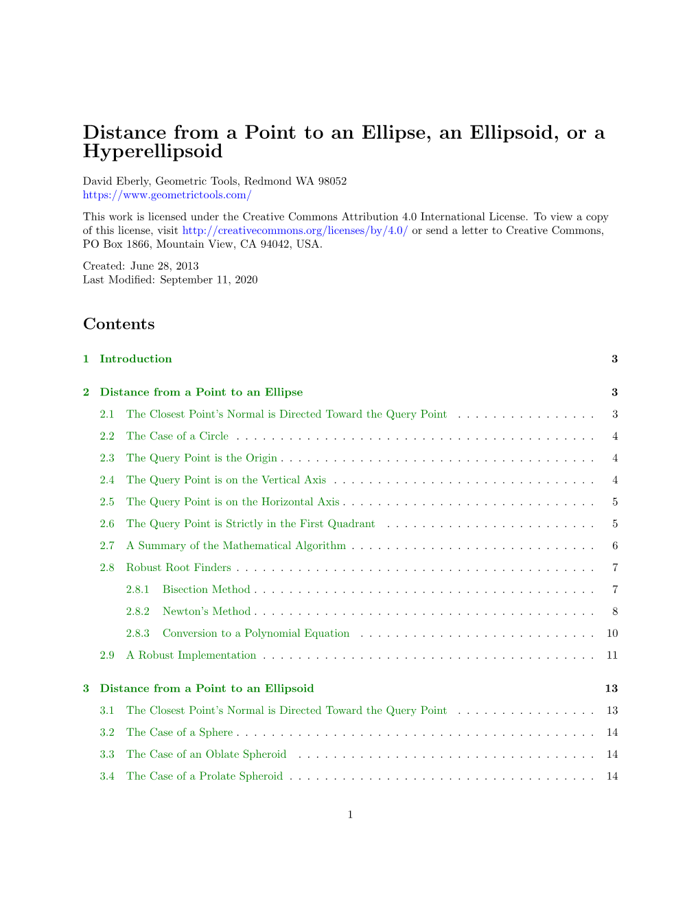 Distance from a Point to an Ellipse, an Ellipsoid, Or a Hyperellipsoid