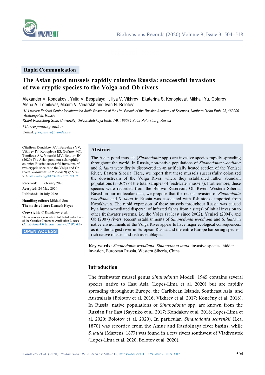 The Asian Pond Mussels Rapidly Colonize Russia: Successful Invasions of Two Cryptic Species to the Volga and Ob Rivers