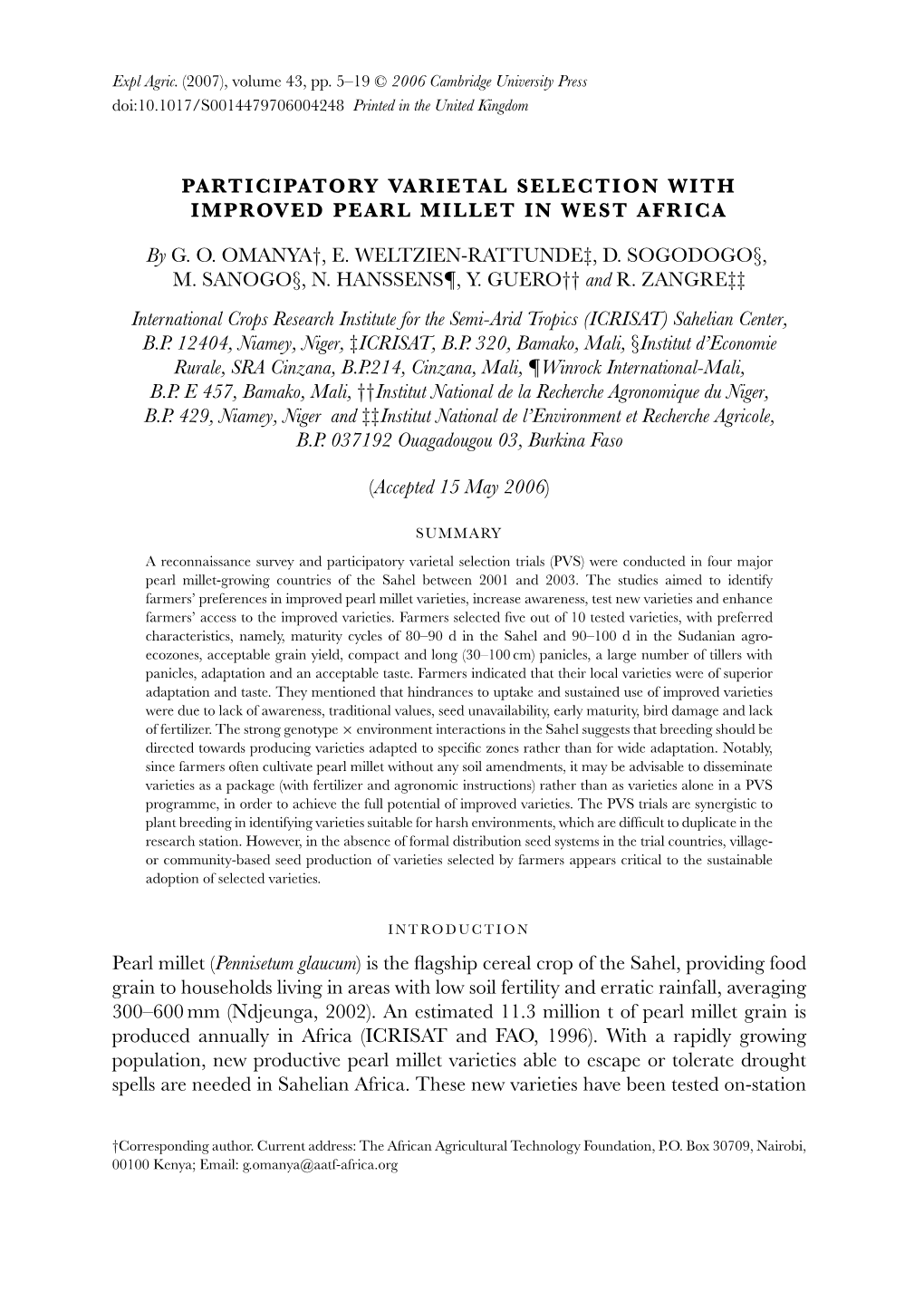 Participatory Varietal Selection with Improved Pearl Millet in West Africa