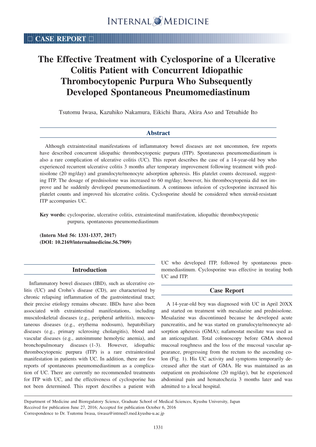 The Effective Treatment with Cyclosporine of a Ulcerative