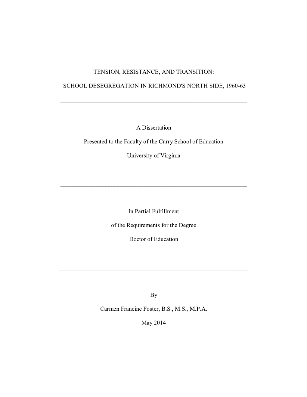 School Desegregation in Richmond's North Side, 1960-63