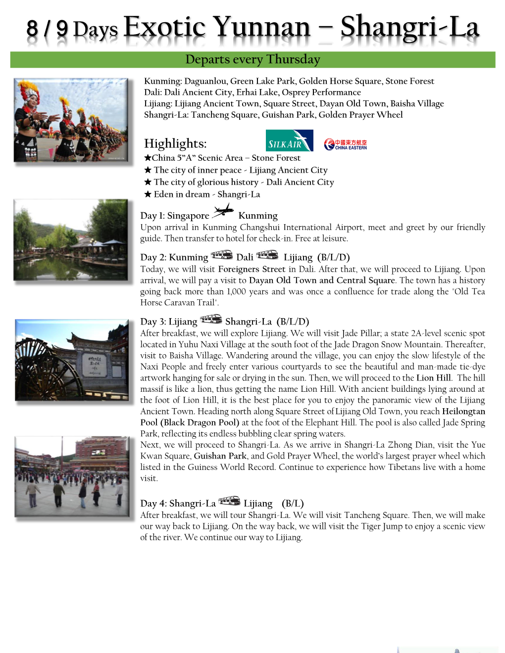 8 / 9 Days Exotic Yunnan – Shangri-La Departs Every Thursday