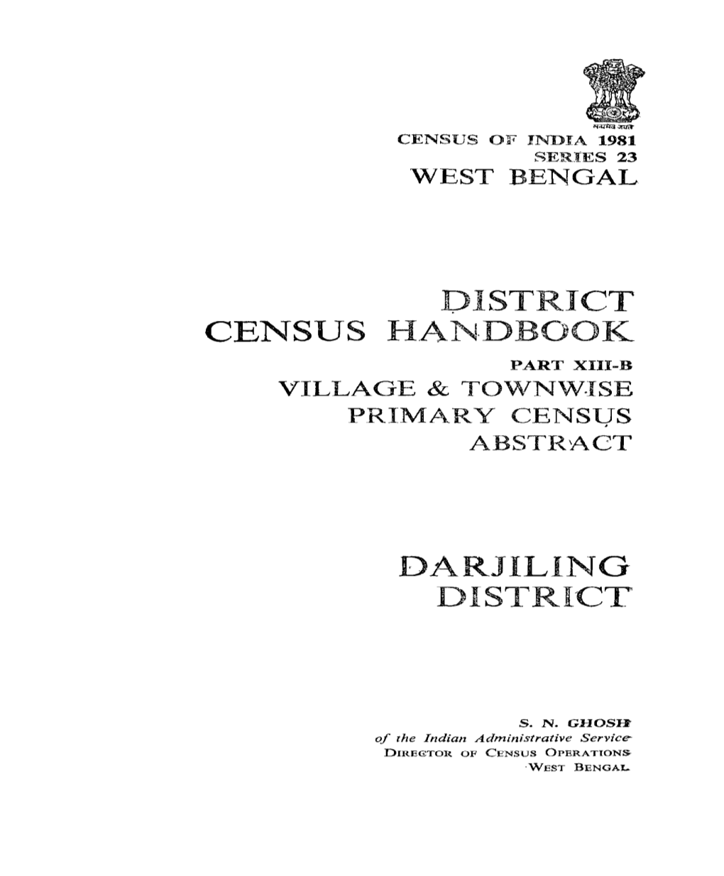 Village & Townise Primary Census Abstract, Darjiling, Part XIII-B, Series-22, West Bengal