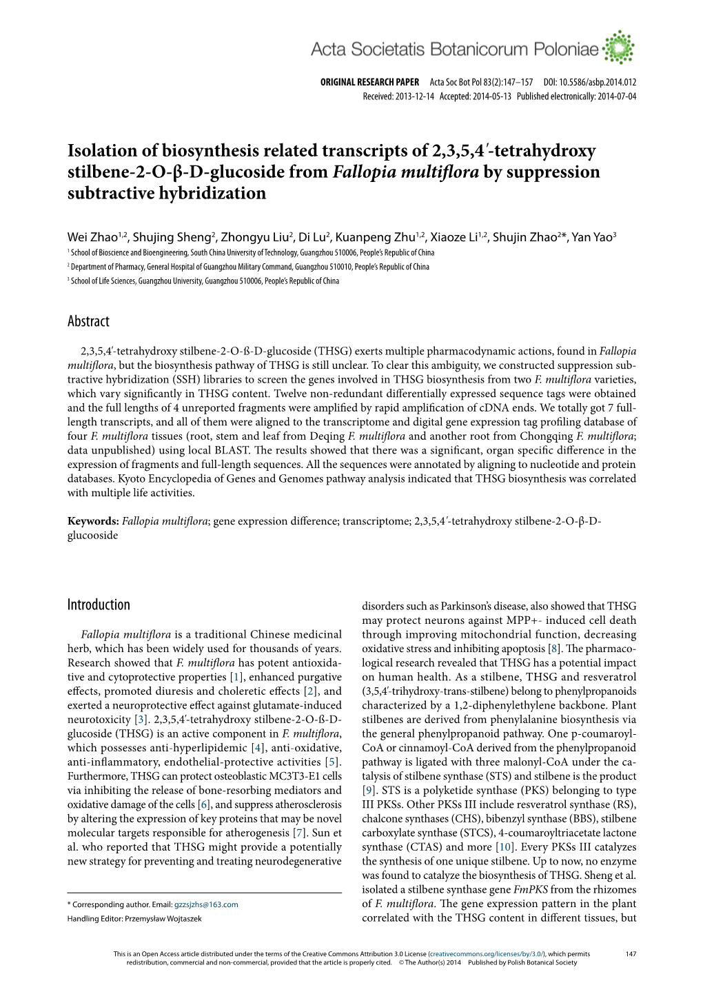 Isolation of Biosynthesis Related Transcripts of 2, 3, 5, 4'-Tetrahydroxy