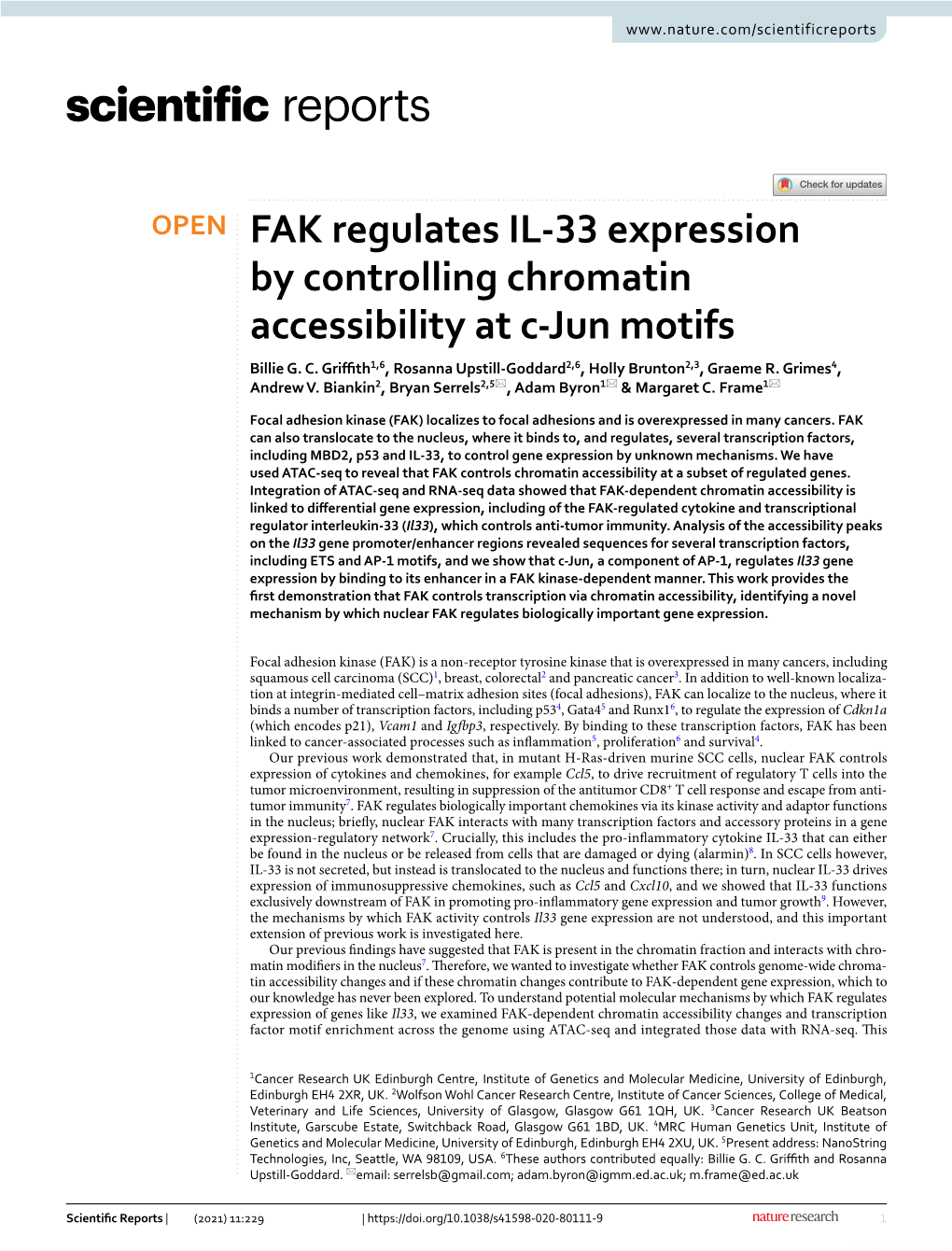 FAK Regulates IL-33 Expression by Controlling Chromatin Accessibility