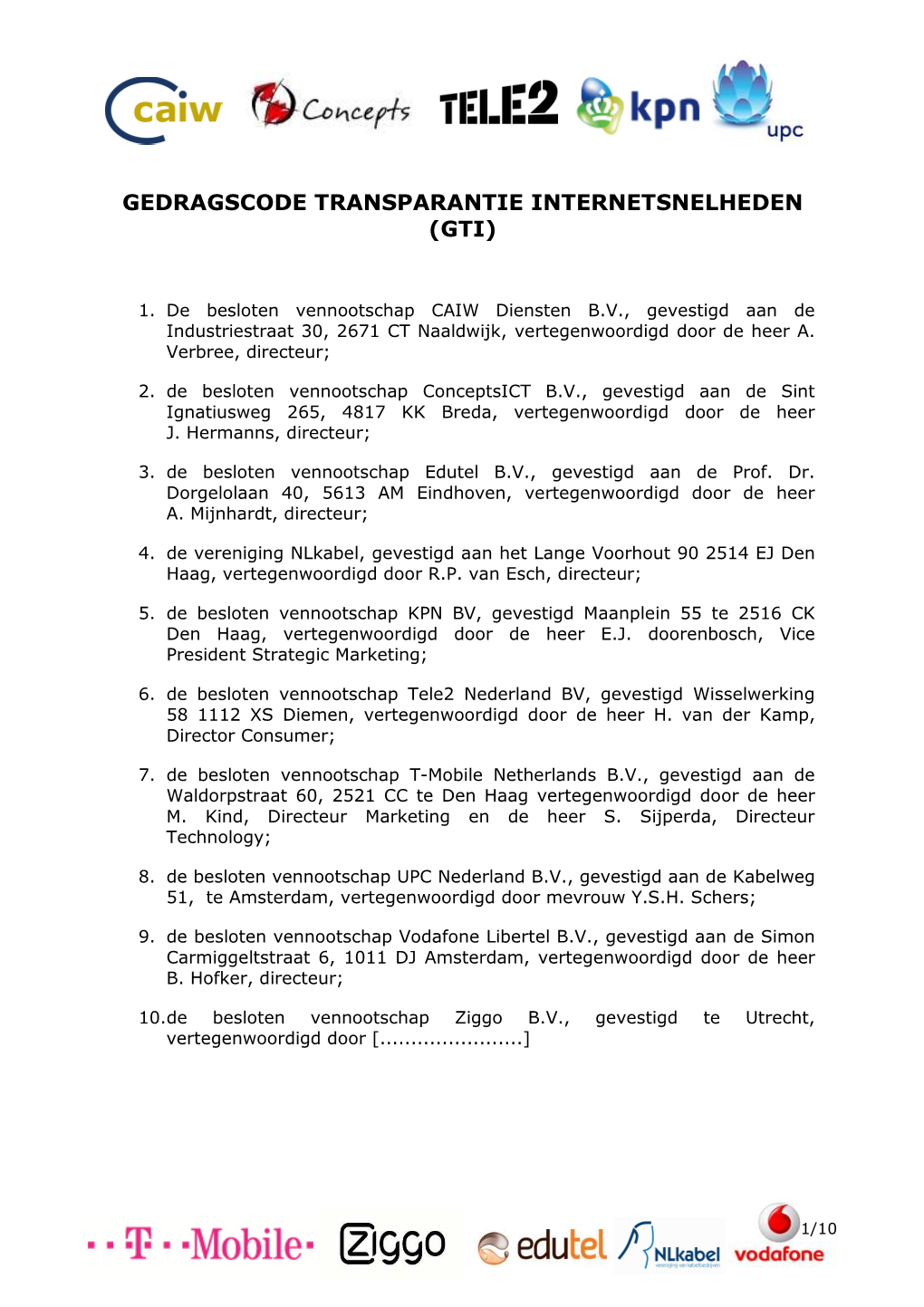 Gedragscode Transparantie Internetsnelheden (Gti)