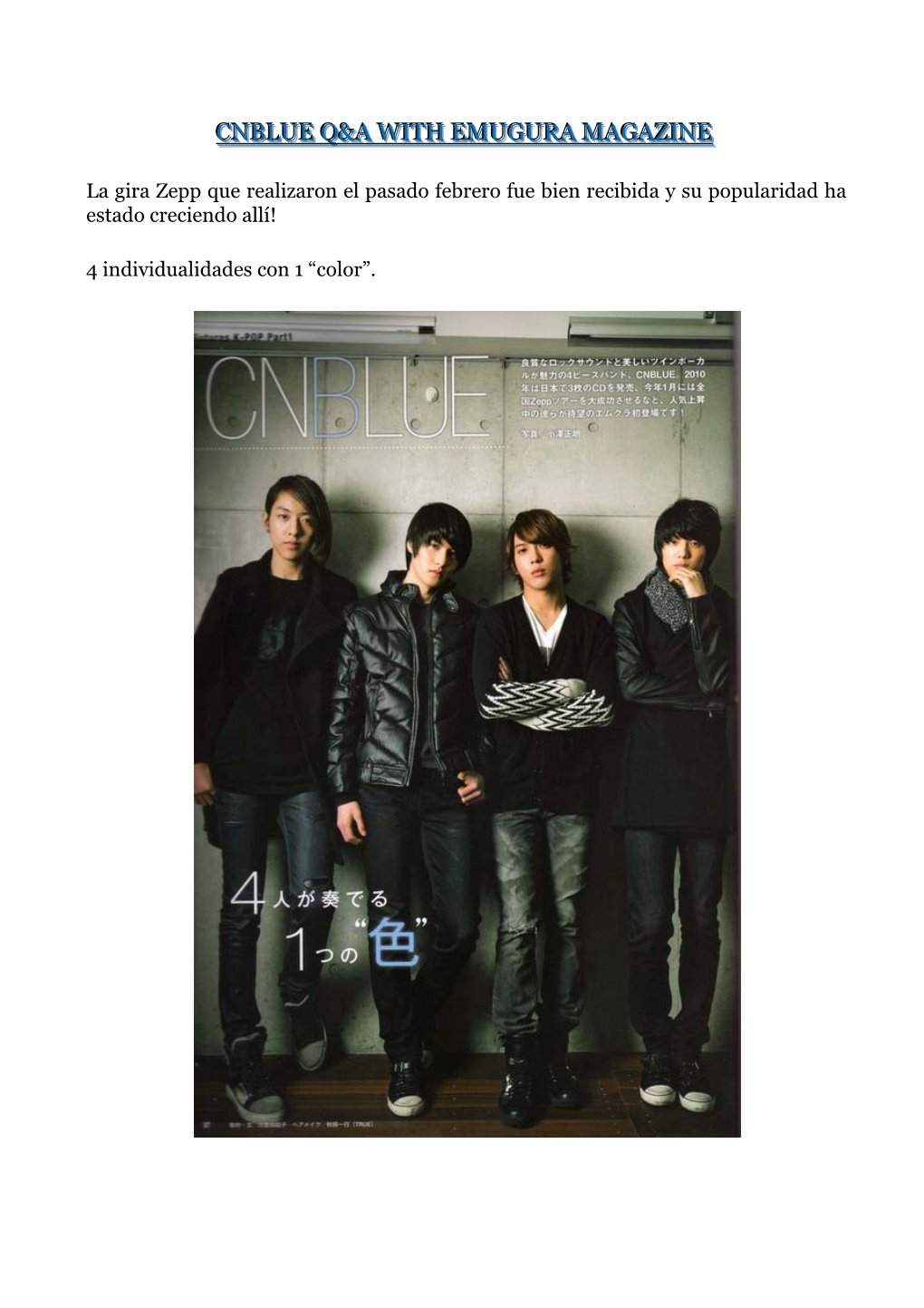 Cnblue Q&A with Emugura Magazine