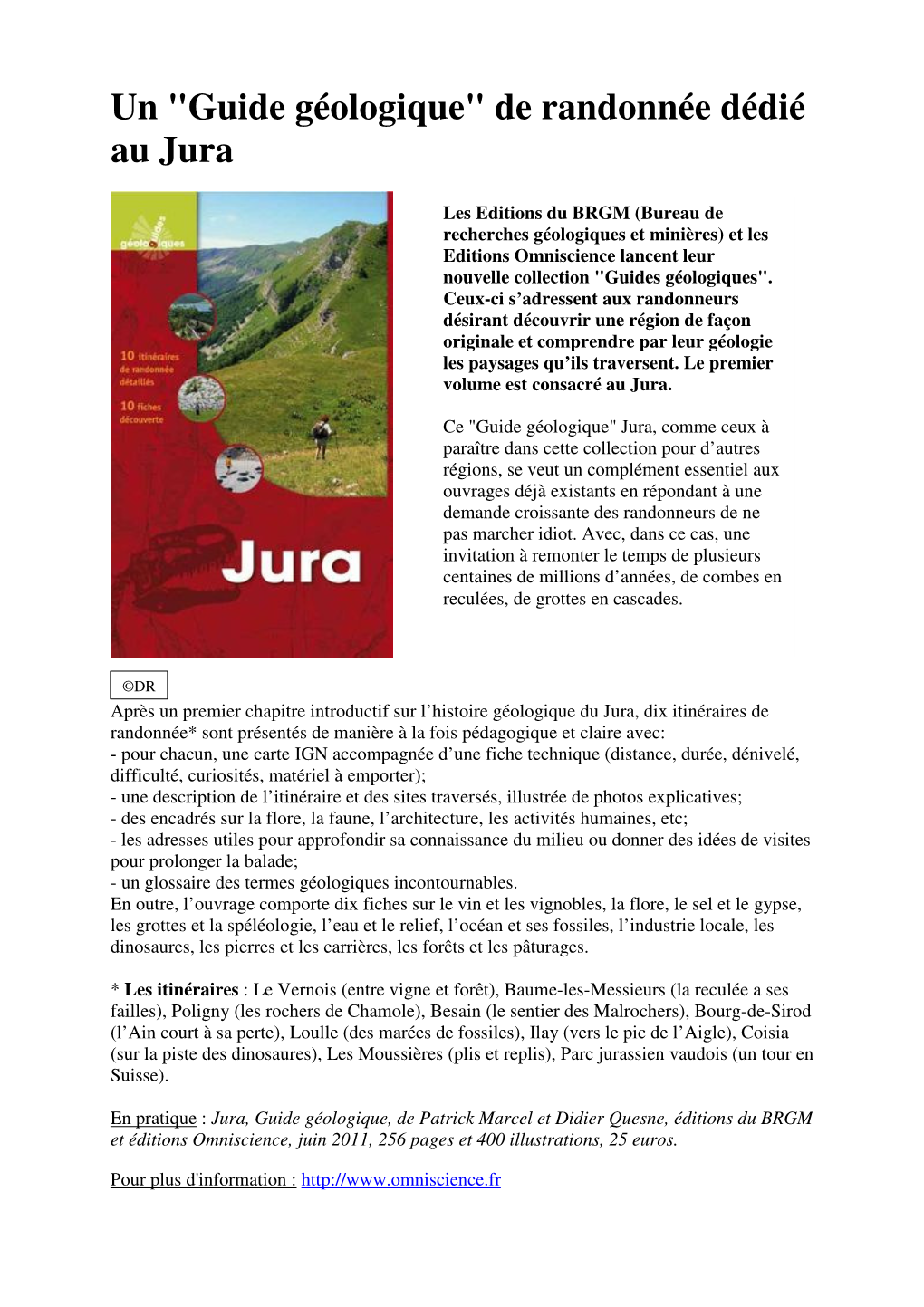 Un "Guide Géologique" De Randonnée Dédié Au Jura