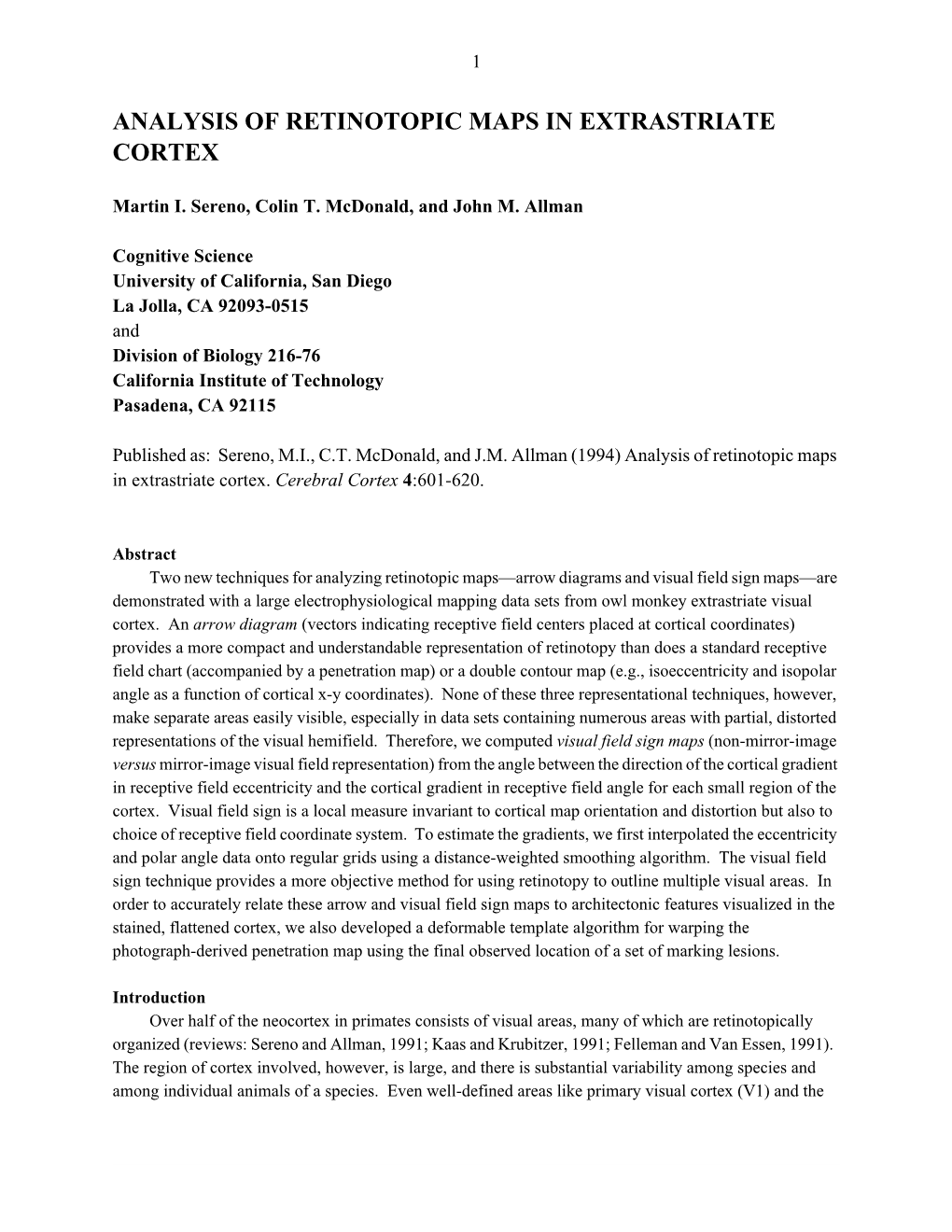 Analysis of Retinotopic Maps in Extrastriate Cortex