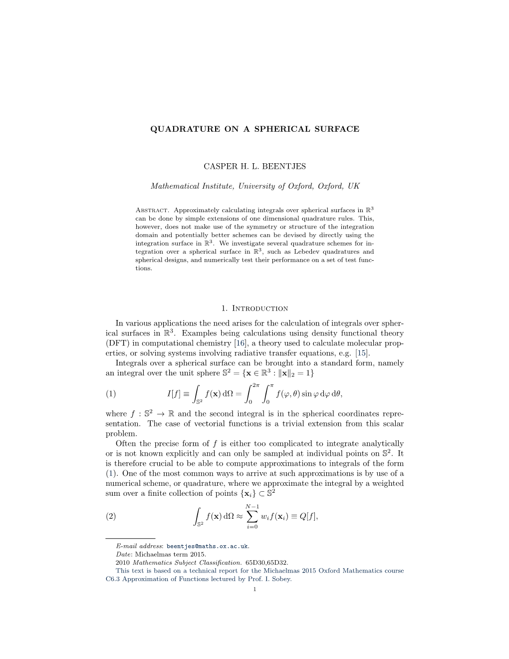 Quadrature on a Sphere