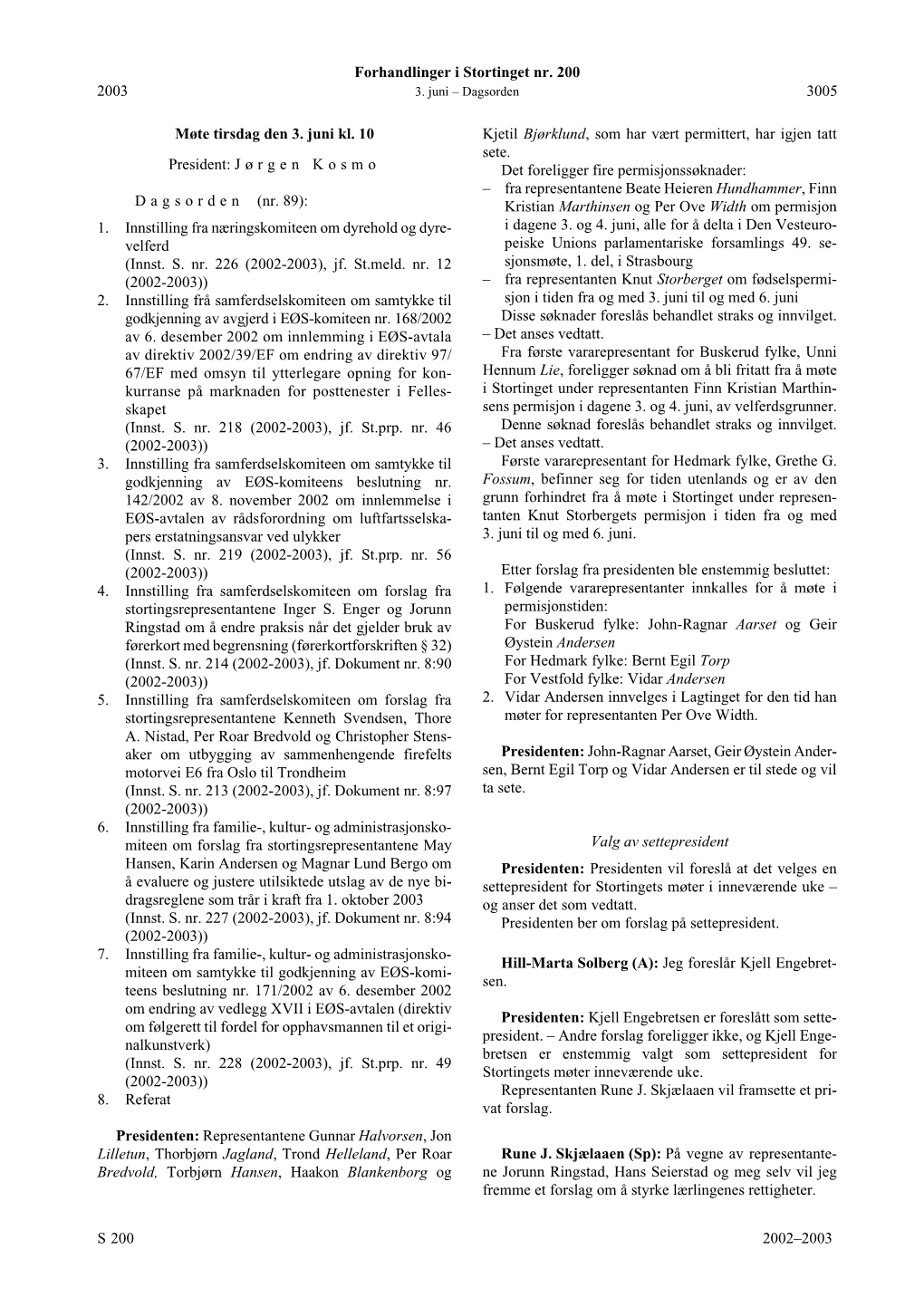 Forhandlinger I Stortinget Nr. 200 S 2002–2003 2003