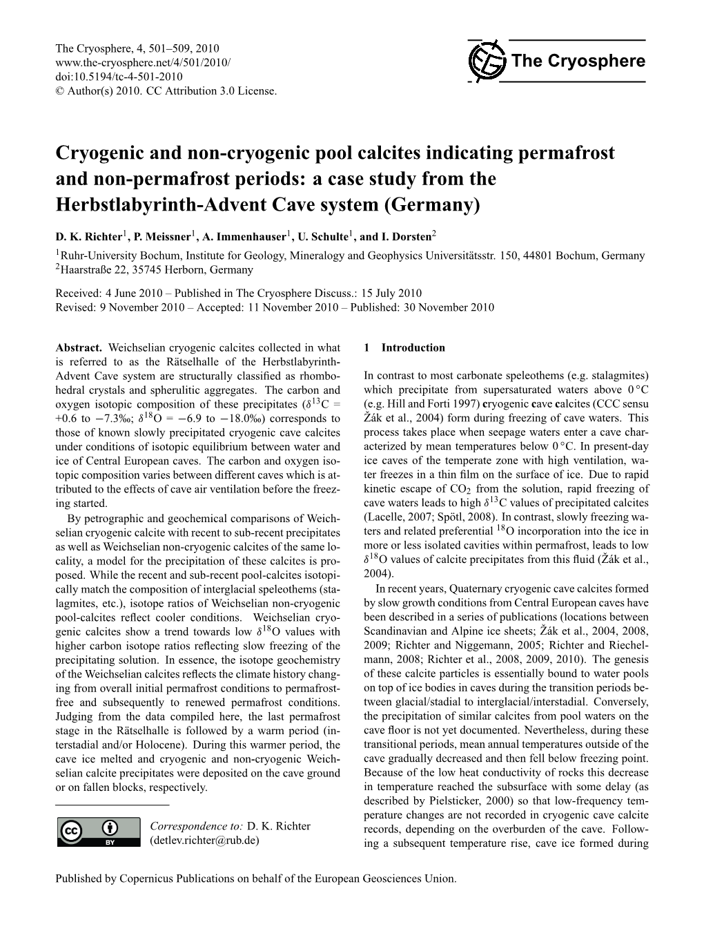 A Case Study from the Herbstlabyrinth-Advent Cave System (Germany)