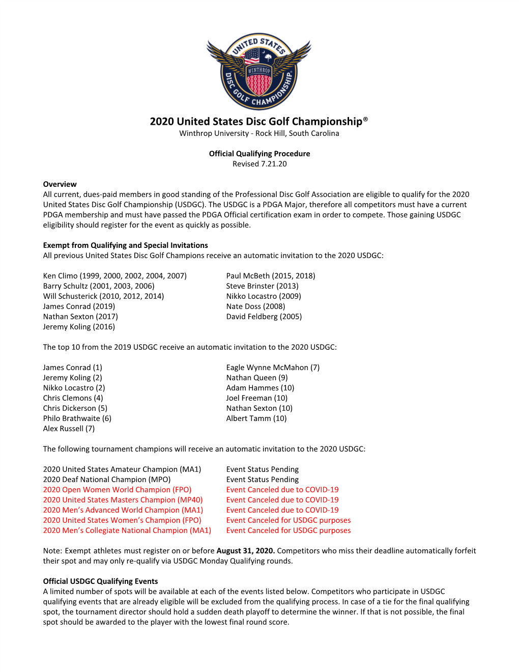 2020 United States Disc Golf Championship​®