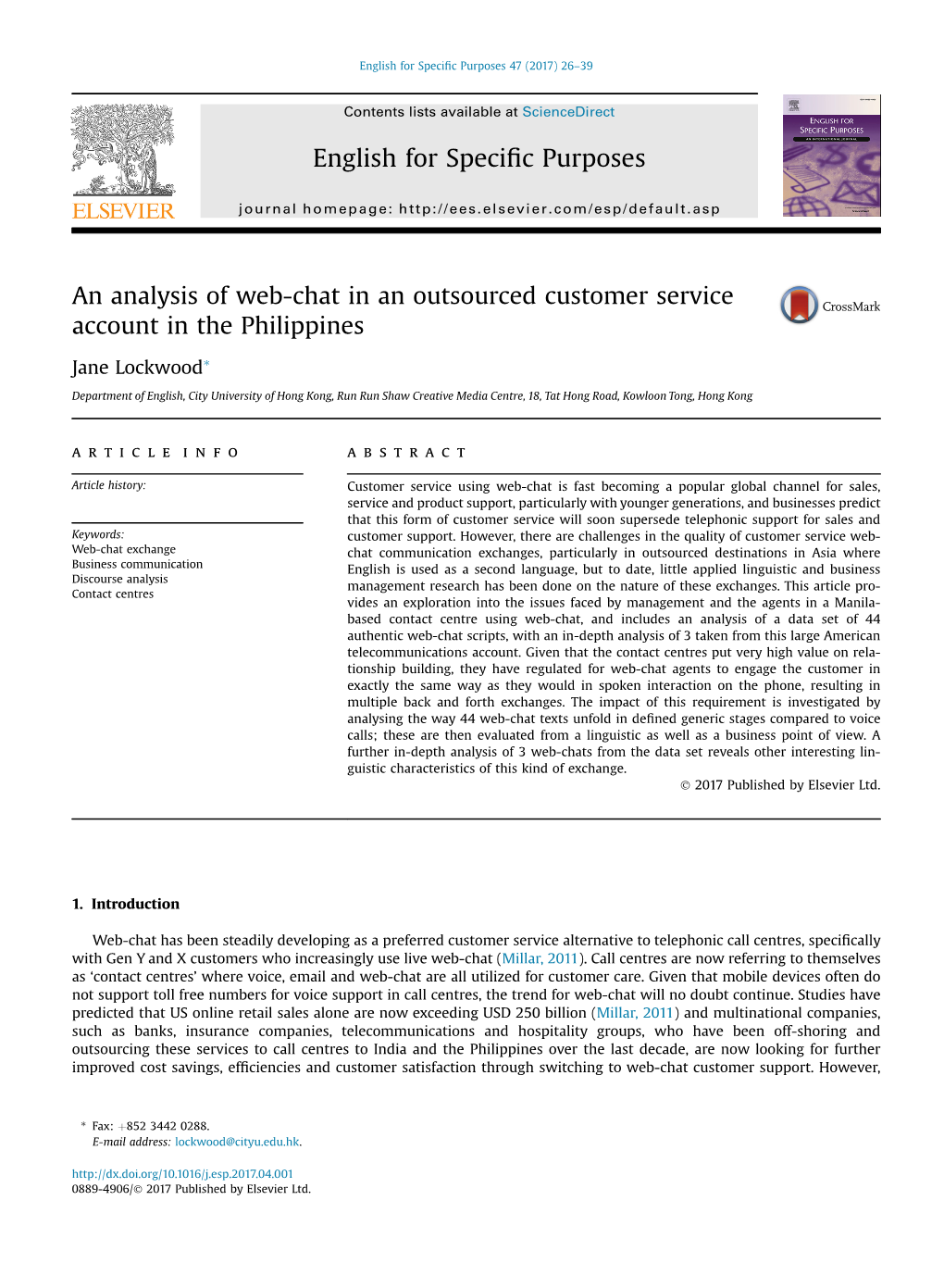 An Analysis of Web-Chat in an Outsourced Customer Service Account in the Philippines
