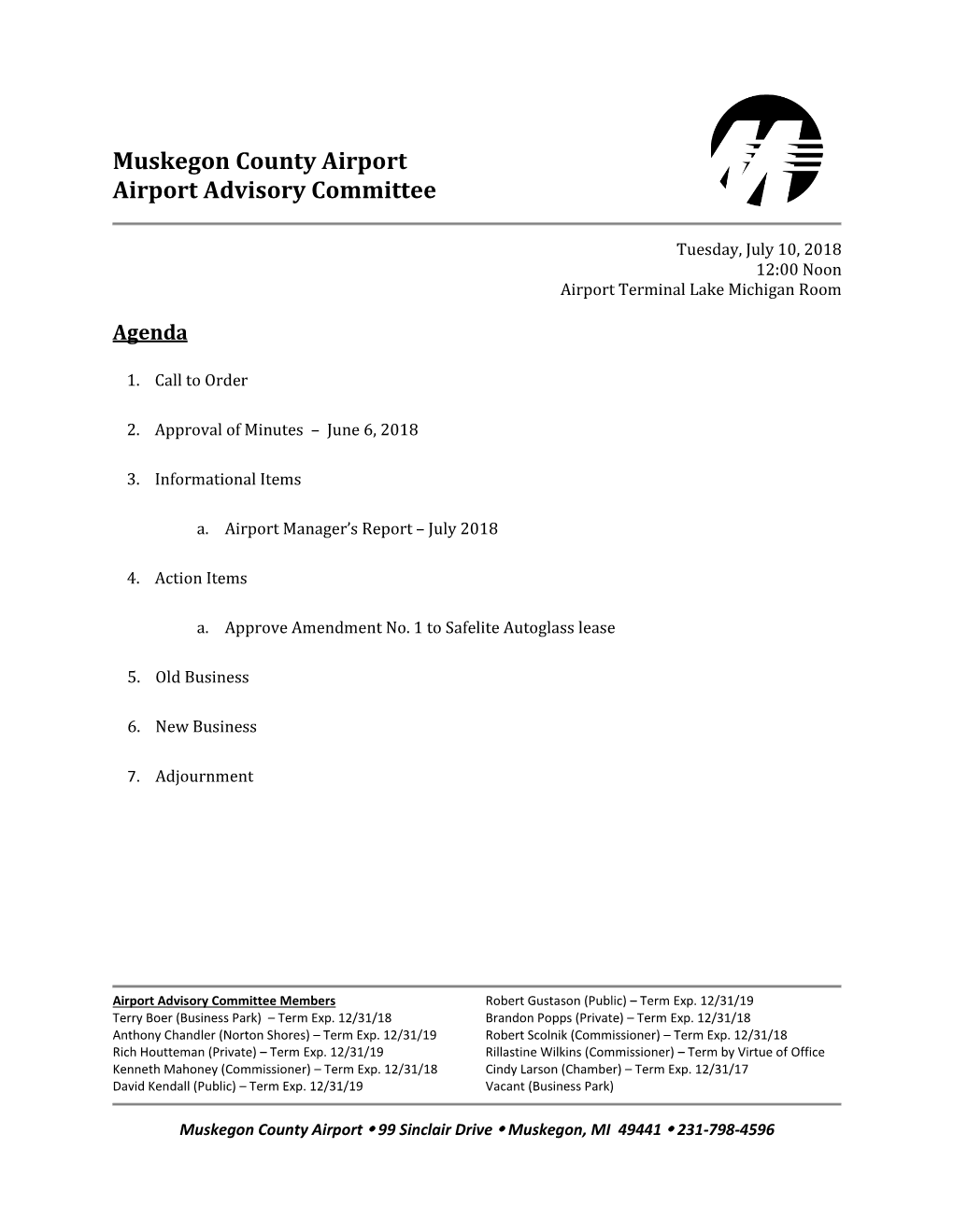 Airport Advisory Committee Agenda July 10, 2018