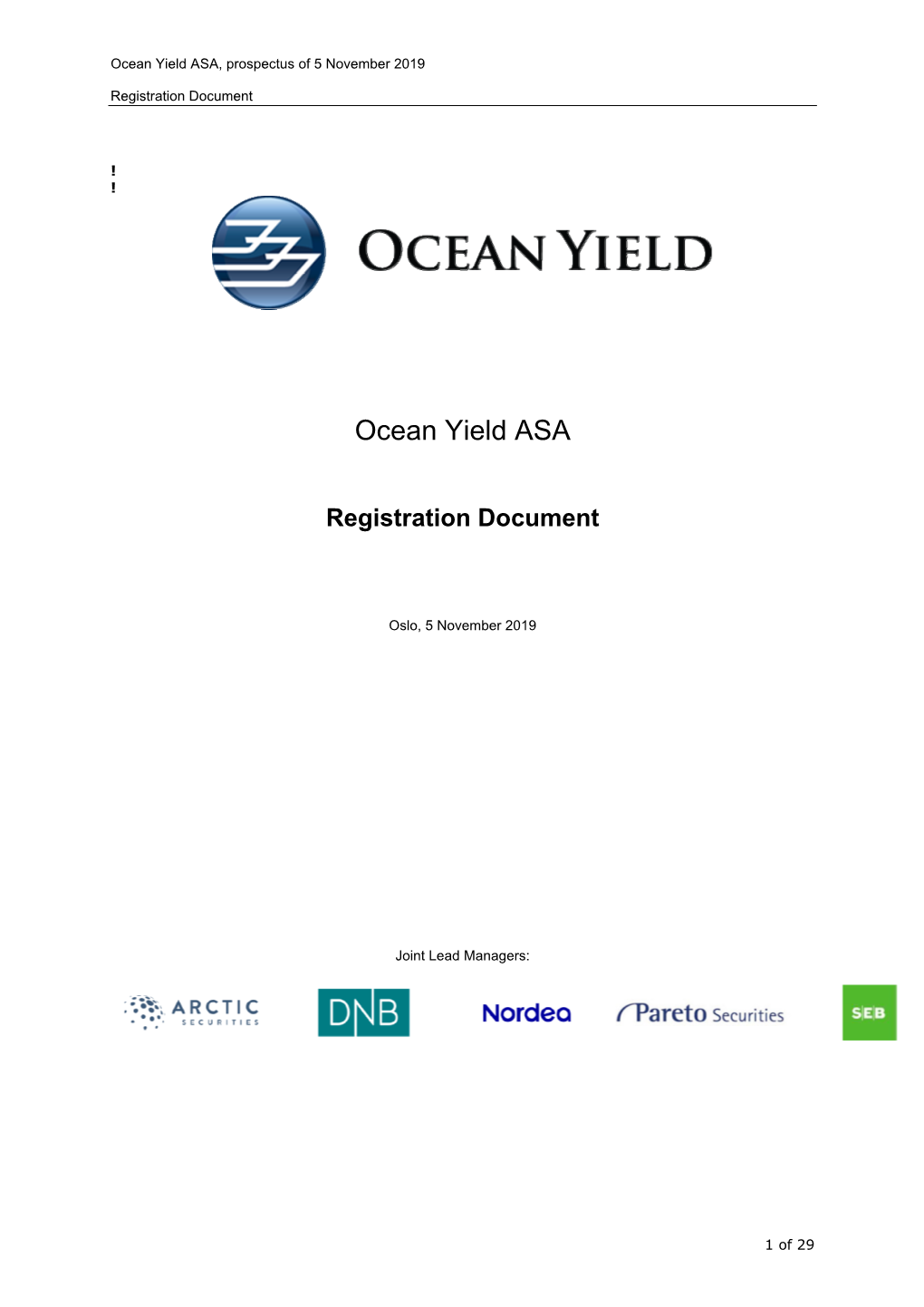 Ocean Yield ASA, Prospectus of 5 November 2019