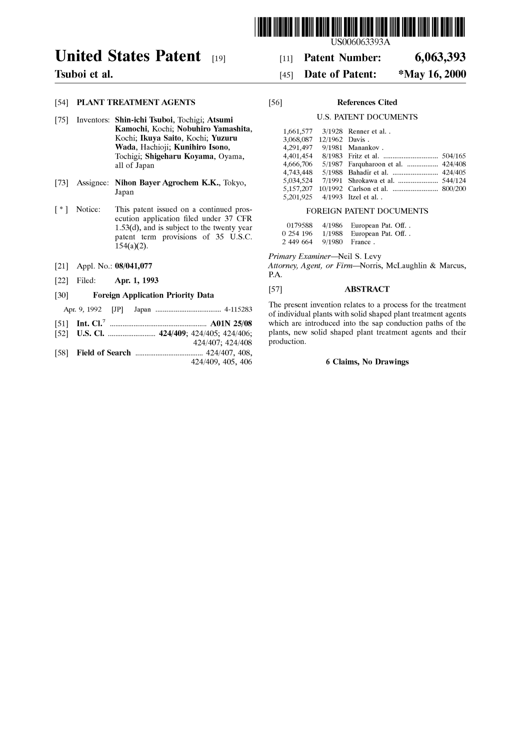 United States Patent (19) 11 Patent Number: 6,063,393 Tsuboi Et Al