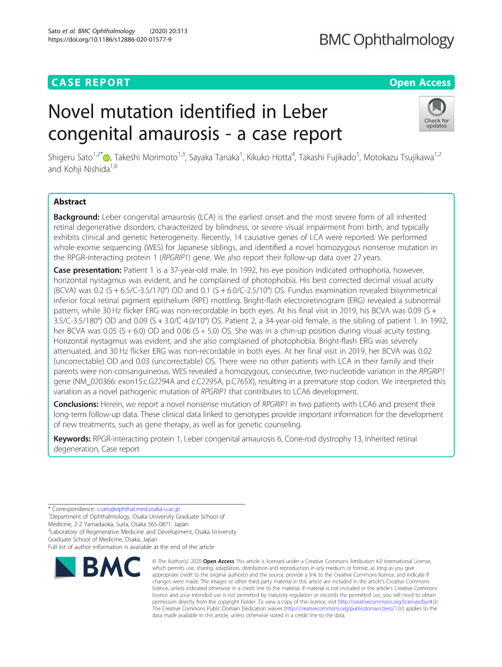 Novel Mutation Identified in Leber Congenital Amaurosis