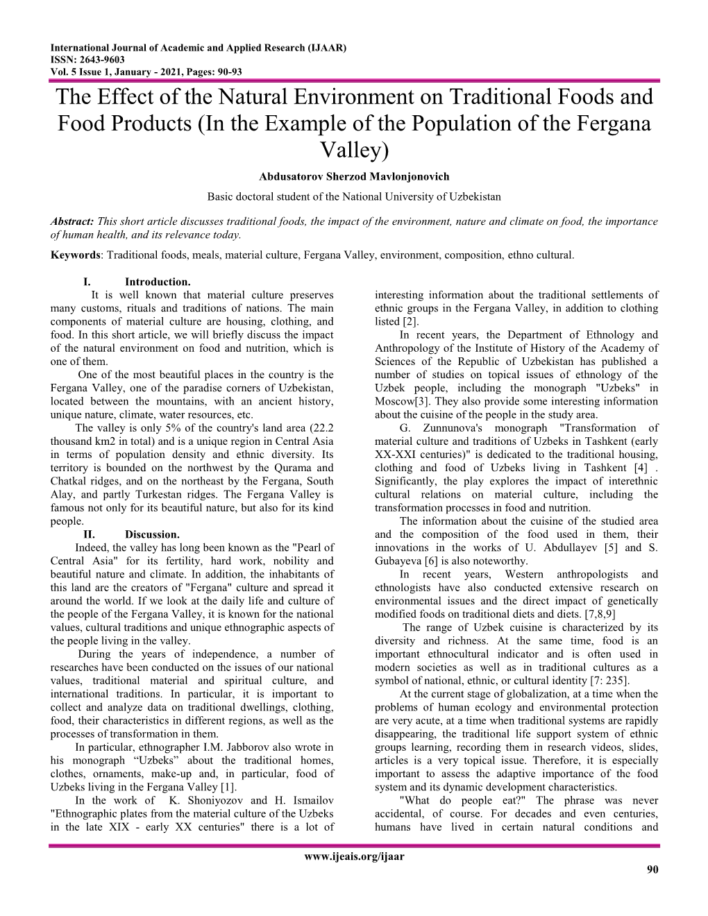 The Effect of the Natural Environment on Traditional Foods and Food