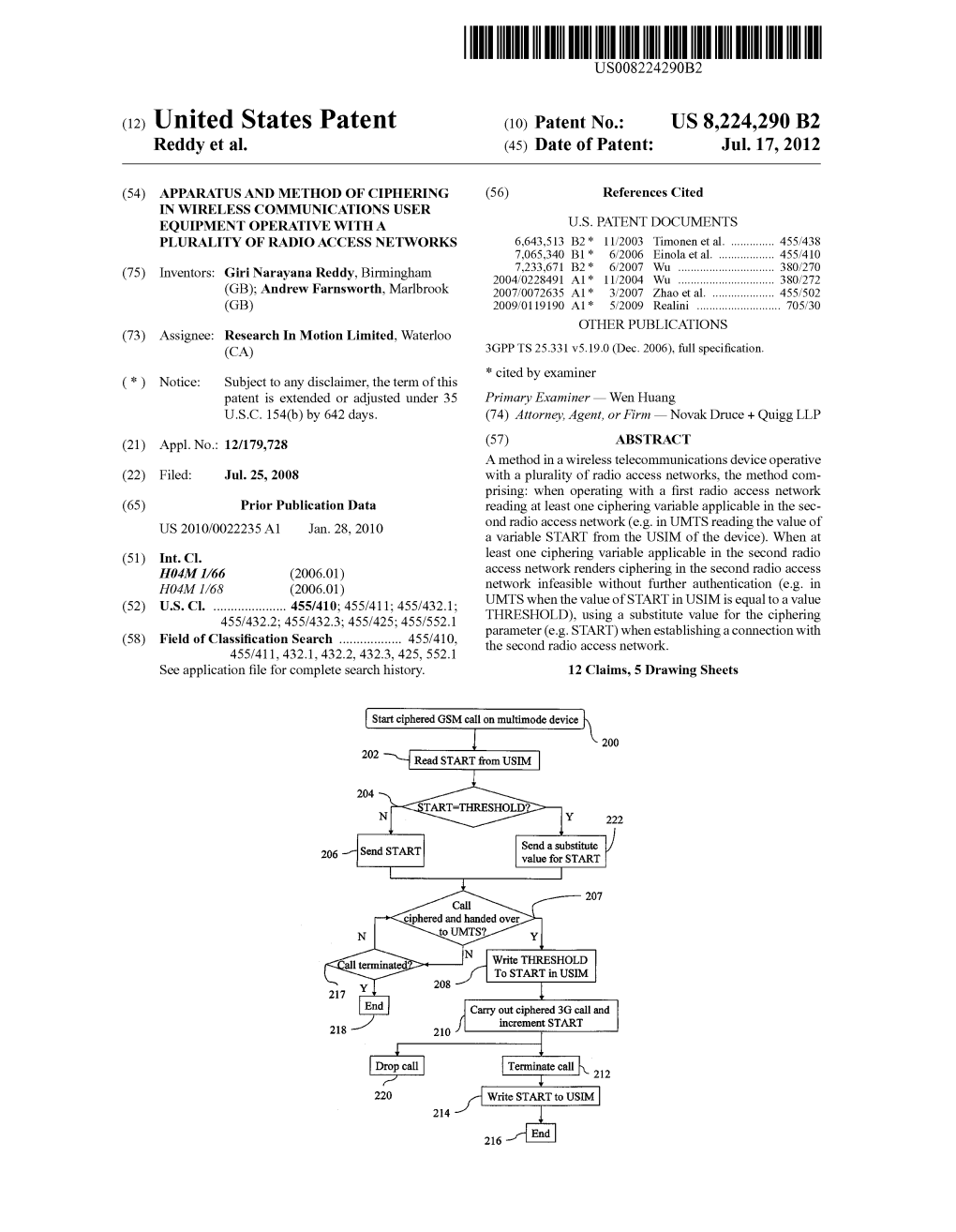 (12) United States Patent (10) Patent No.: US 8,224.290 B2 Reddy Et Al