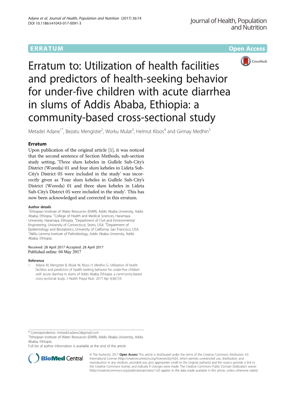 Erratum To: Utilization of Health Facilities