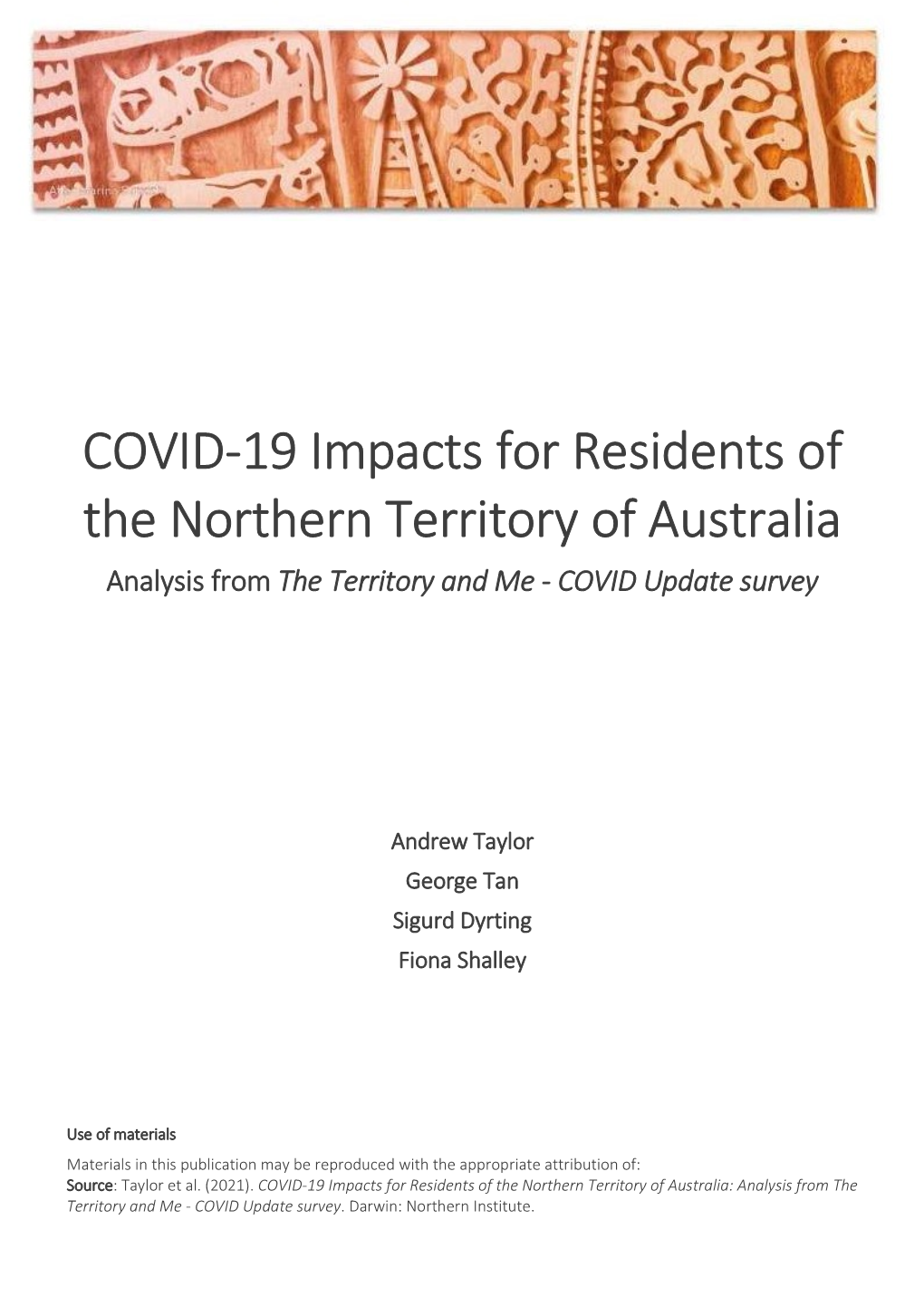 COVID-19 Impacts for Residents of the Northern Territory of Australia Analysis from the Territory and Me - COVID Update Survey