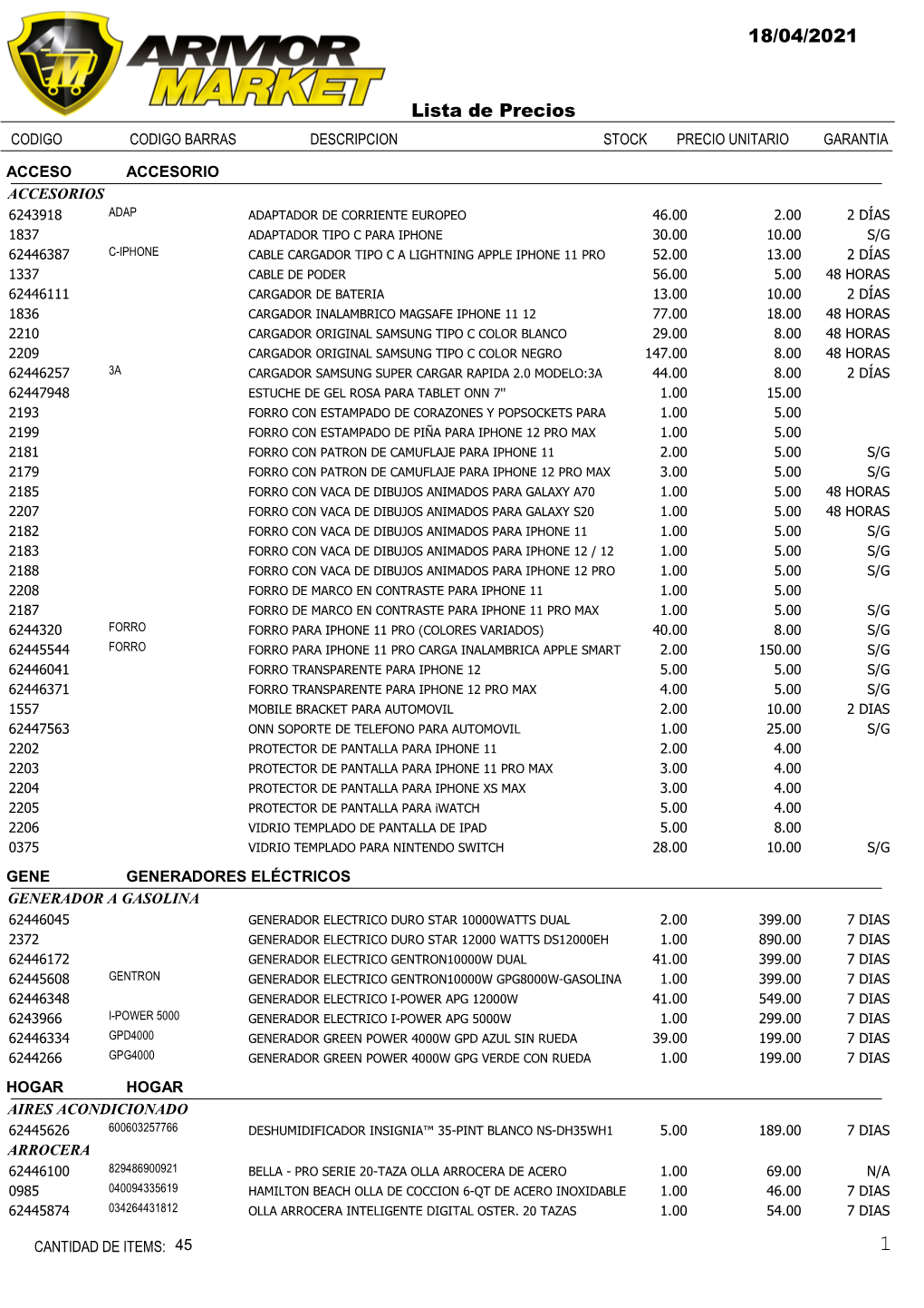 18/04/2021 Lista De Precios