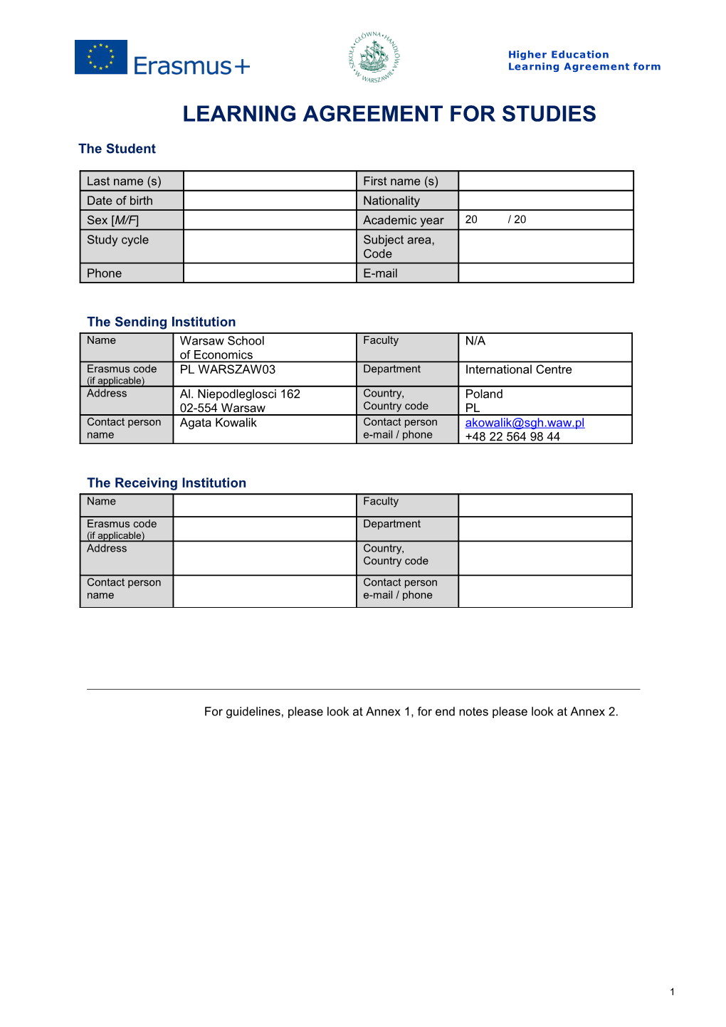 Learning Agreement for Studies s8