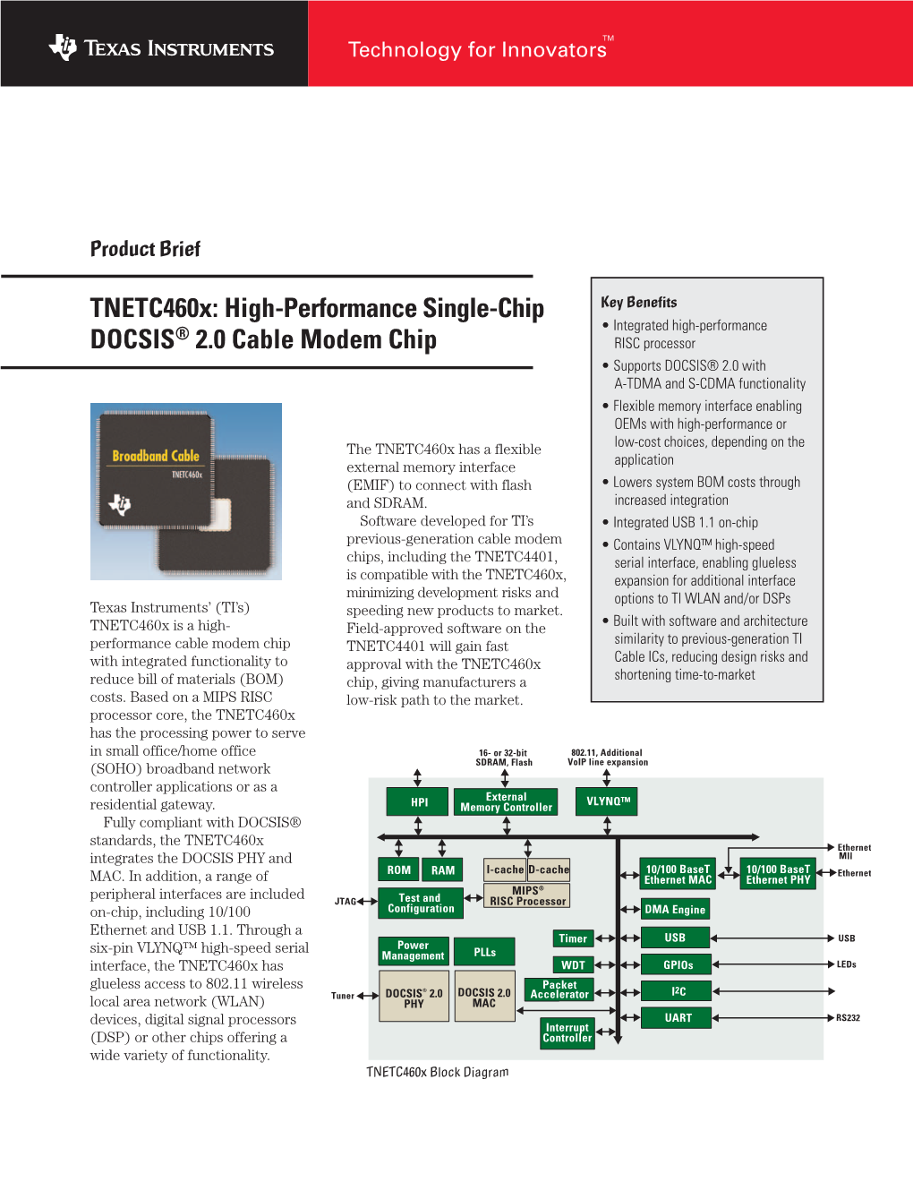 High-Performance Single-Chip DOCSIS 2.0 Cable Modem Chip