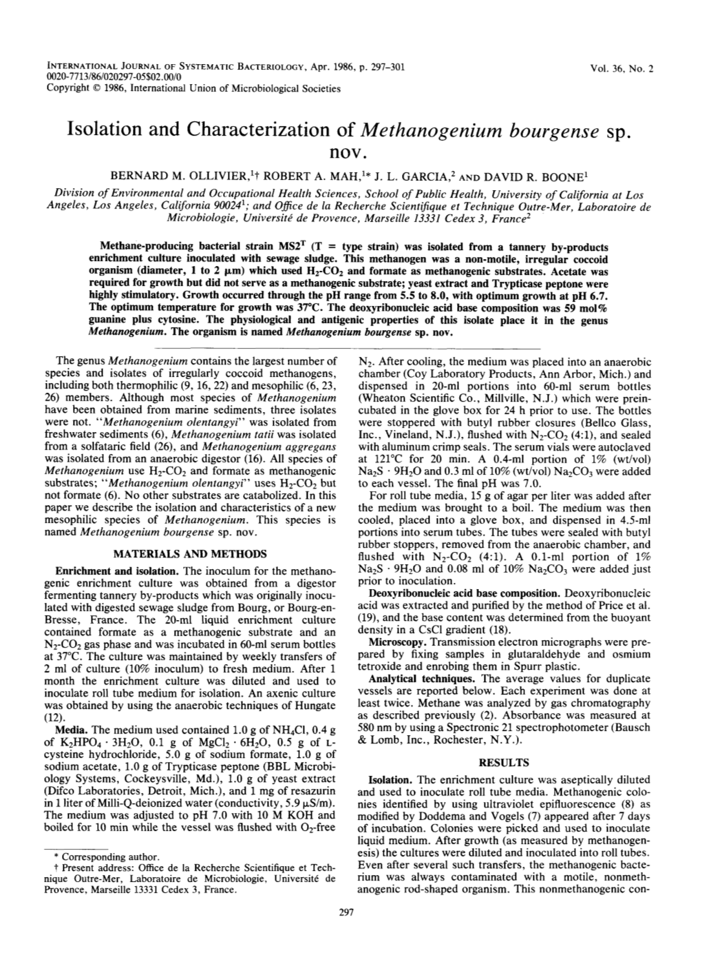 Isolation and Characterization of Methanogenium Bourgense Nov