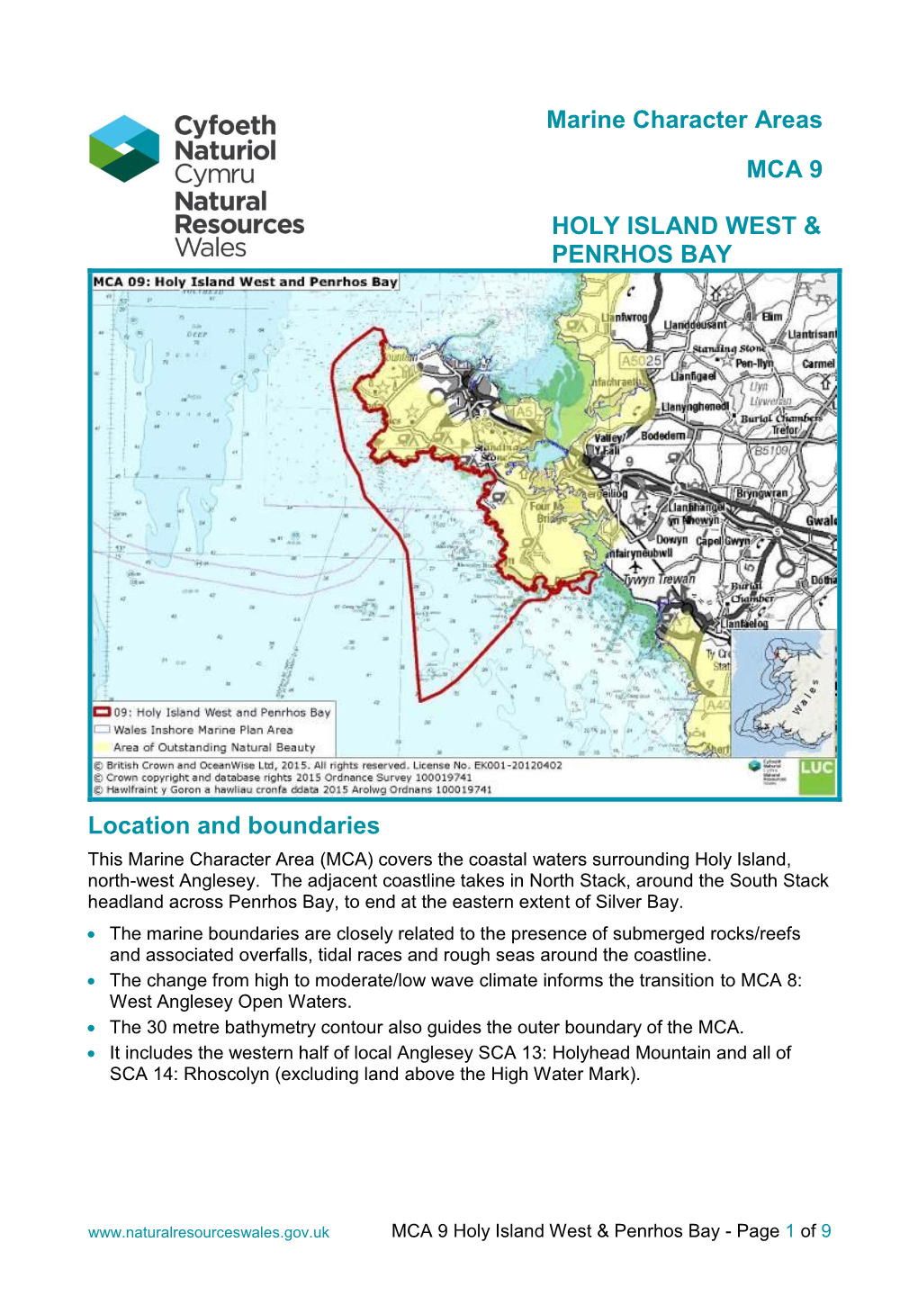 Marine Character Areas MCA 9 HOLY ISLAND WEST & PENRHOS