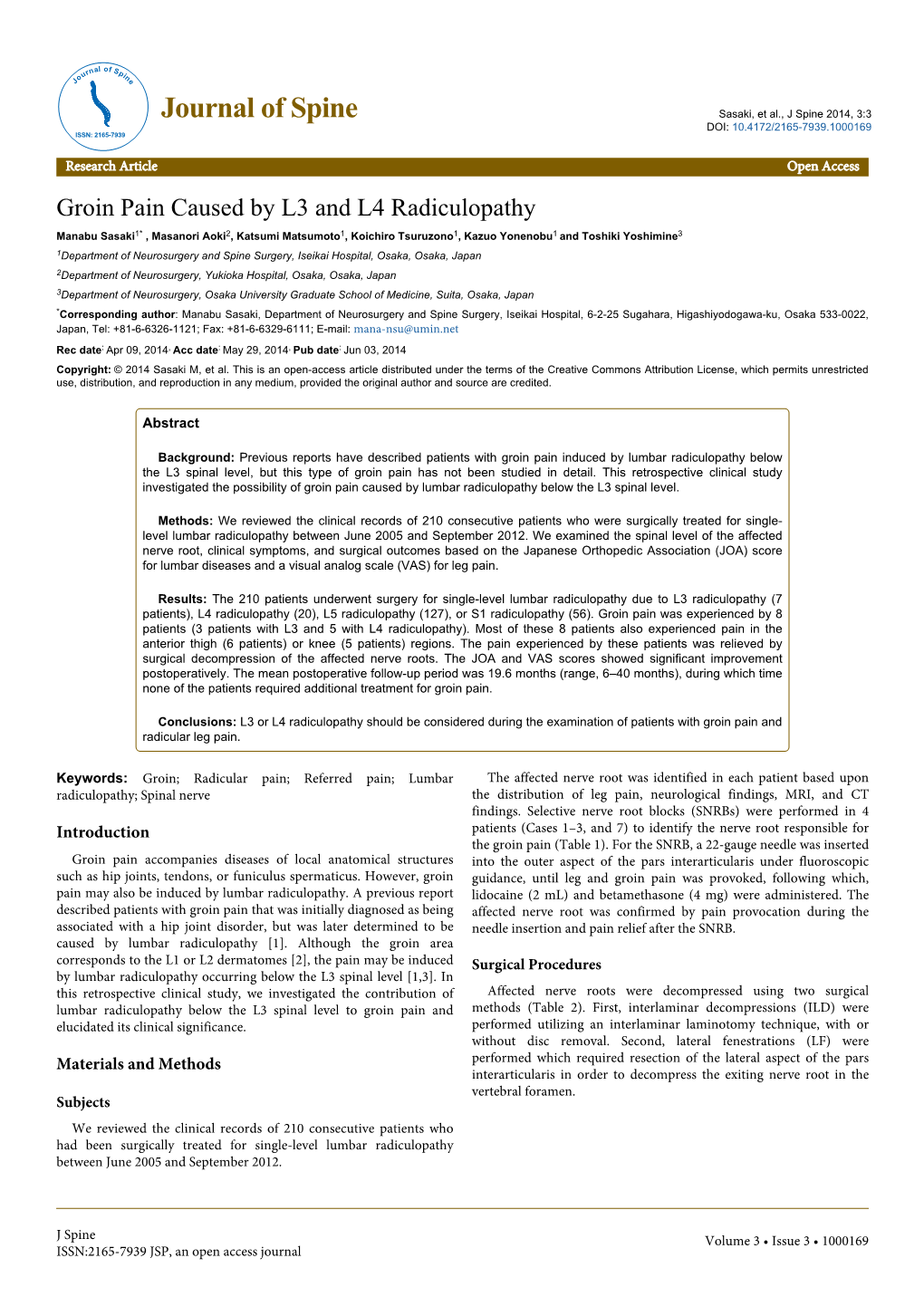 Groin Pain Caused by L3 and L4 Radiculopathy