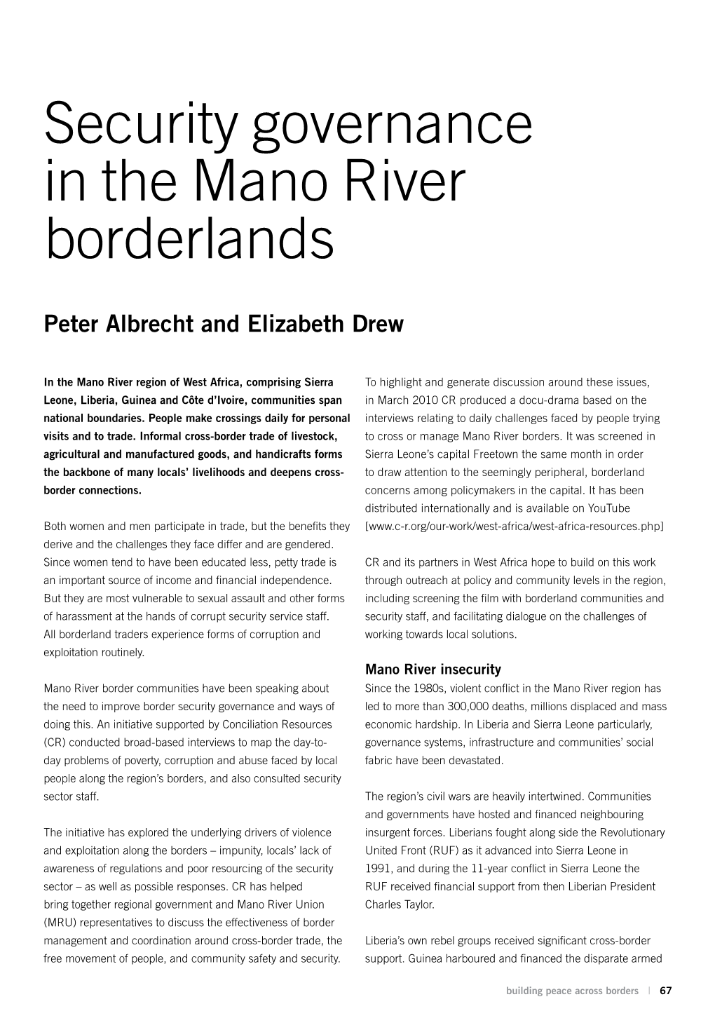 Security Governance in the Mano River Borderlands
