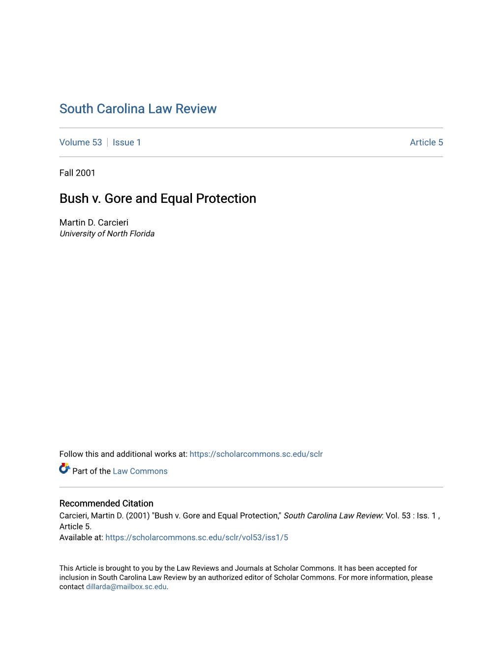 Bush V. Gore and Equal Protection