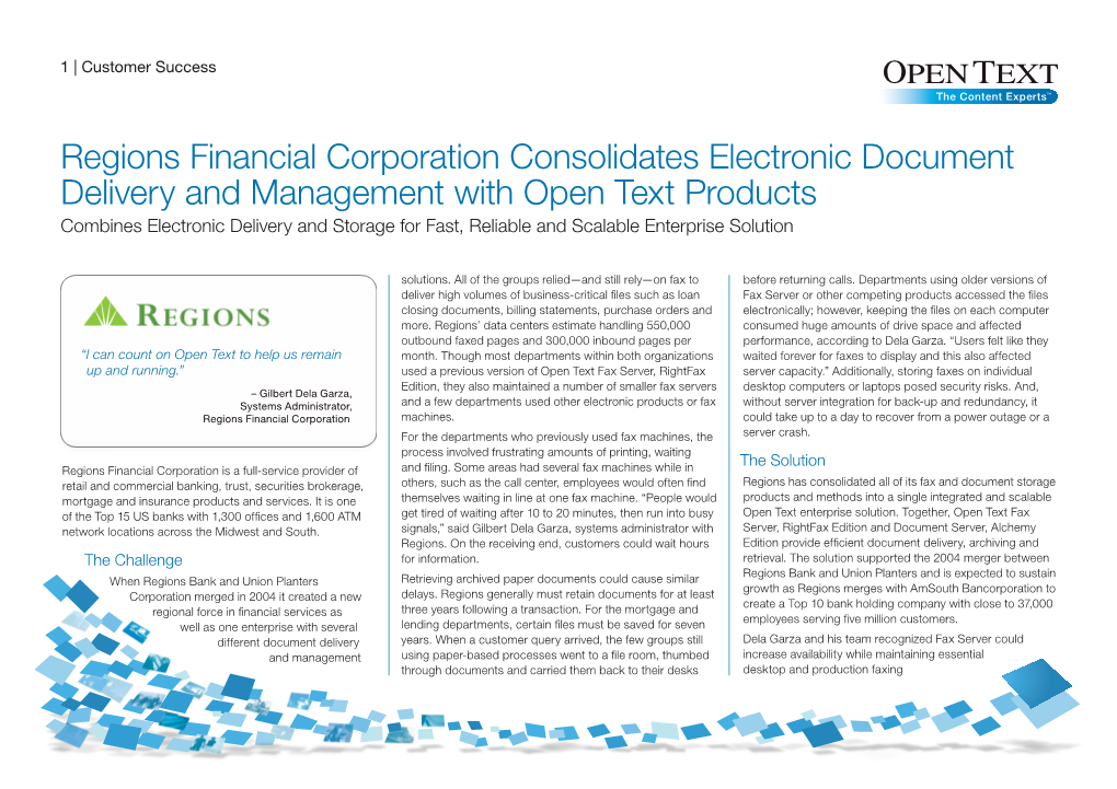 Regions Financial Corporation Consolidates