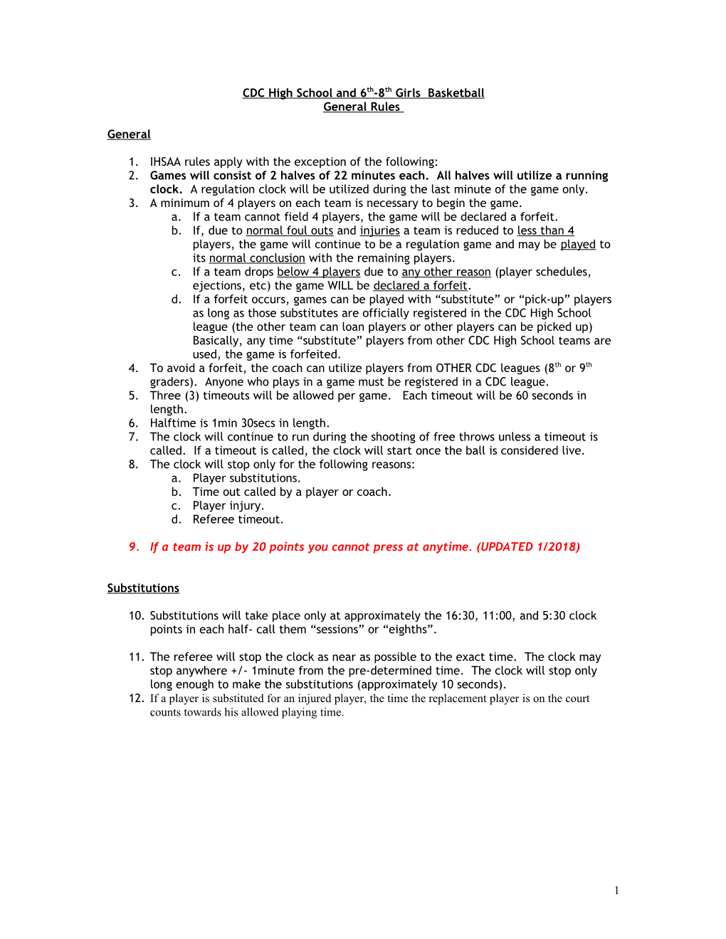 General Basketball Rules for 2002-2003