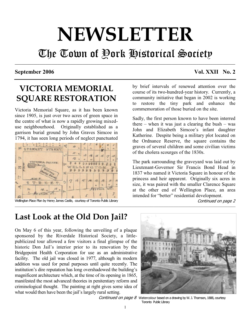 NEWSLETTER the Town of York Historical Society ______