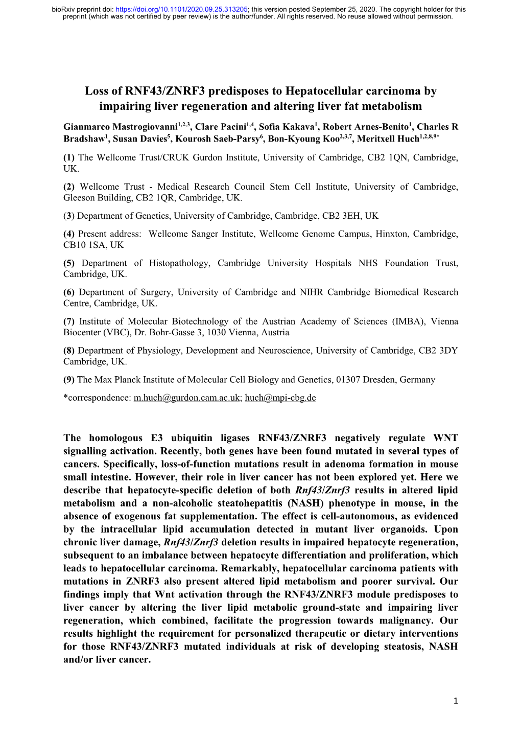 Loss of RNF43/ZNRF3 Predisposes to Hepatocellular Carcinoma By