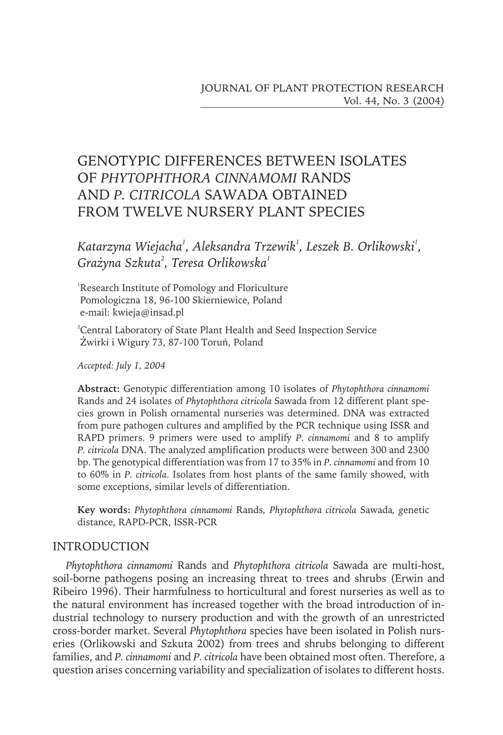 Genotypic Differences Between Isolates of Phytophthora Cinnamomi Rands and P