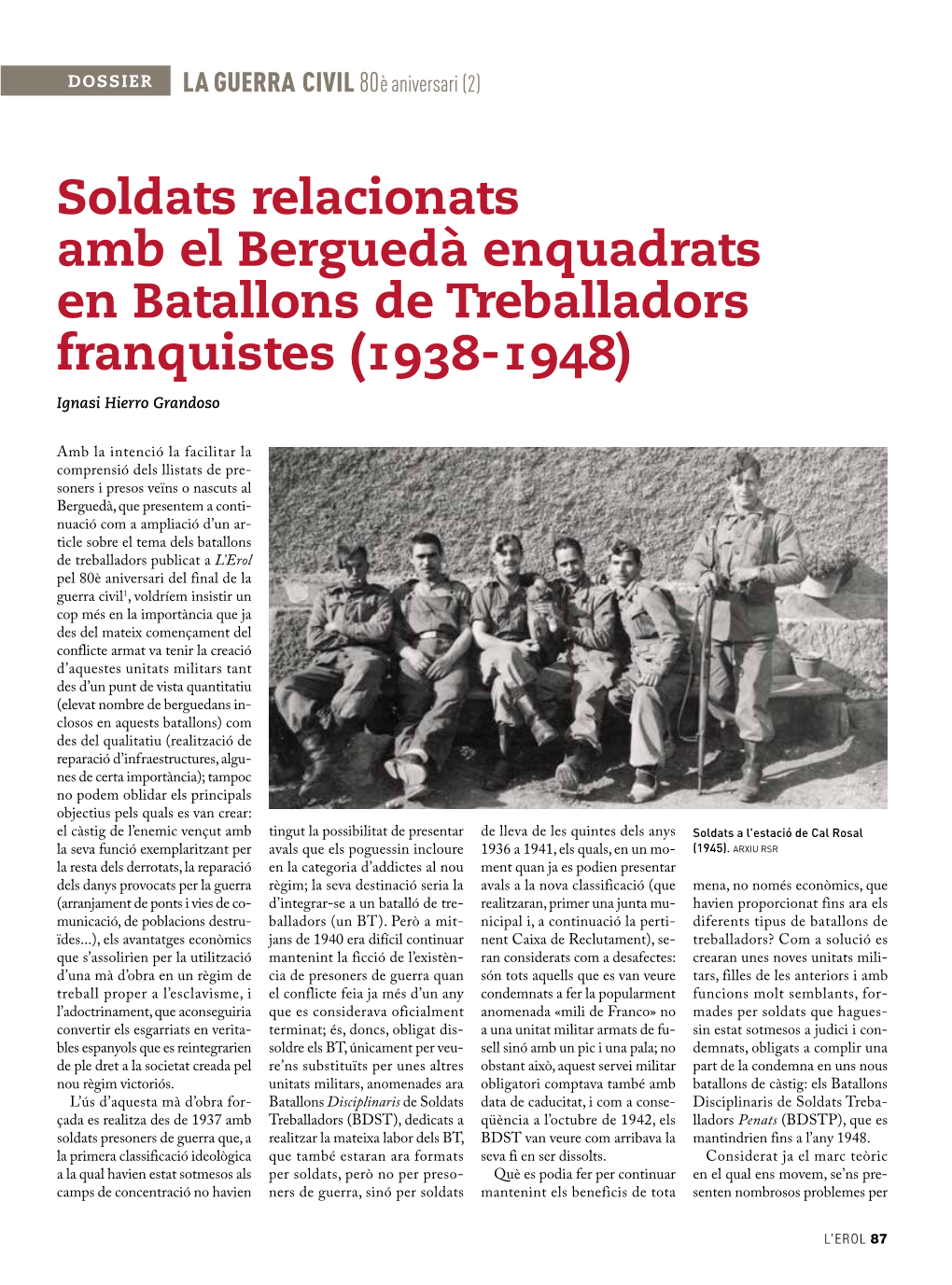 Soldats Relacionats Amb El Berguedà Enquadrats En Batallons De Treballadors Franquistes (1938-1948) Ignasi Hierro Grandoso