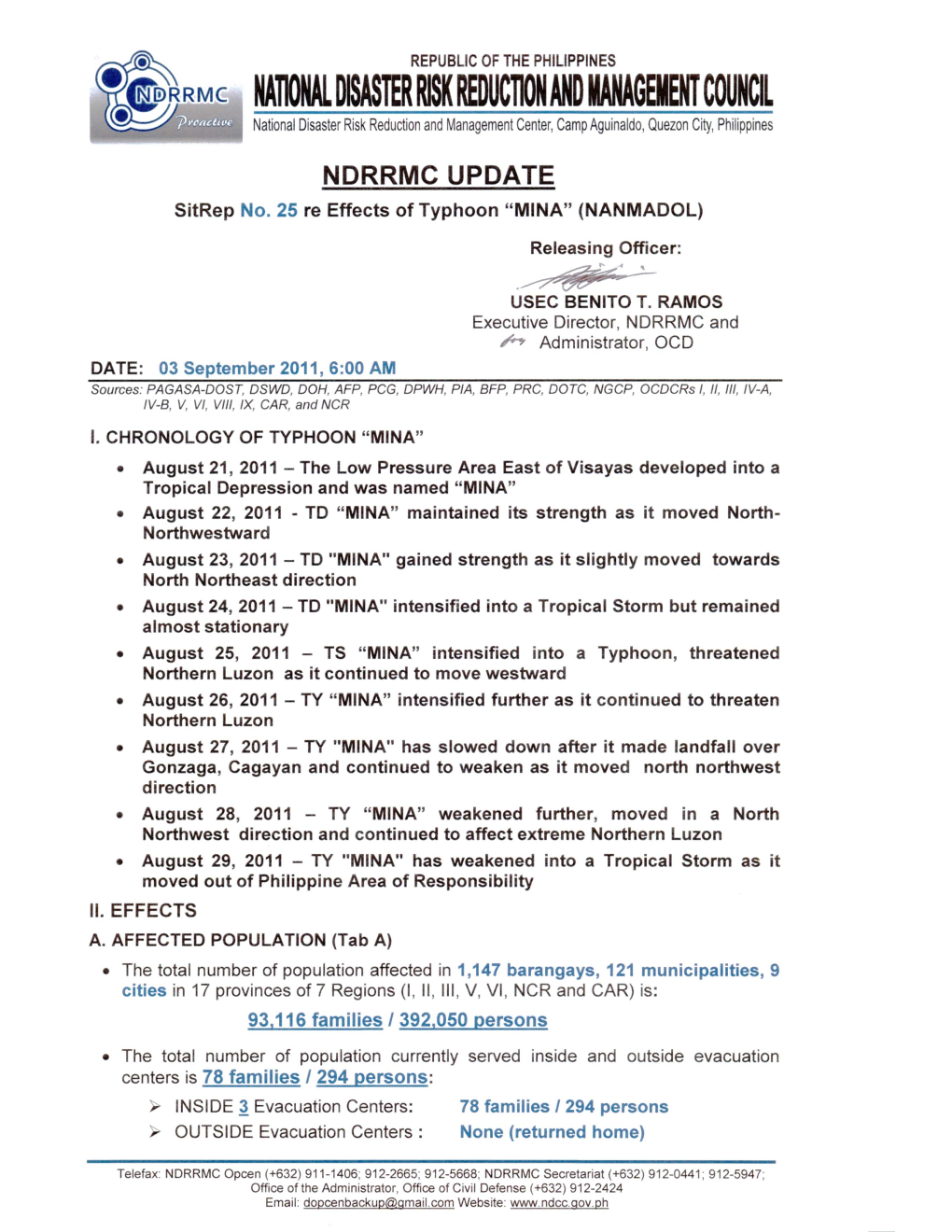 NDRRMC Update Re Sitrep No. 25 on Typhoon