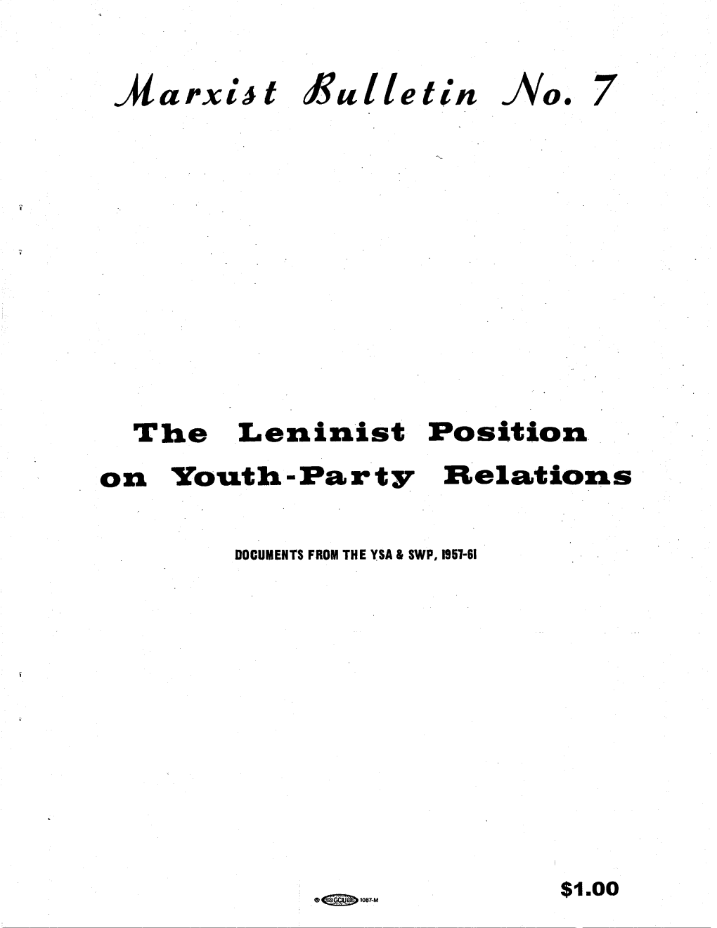 Leninist Position on Youth-Party Relations
