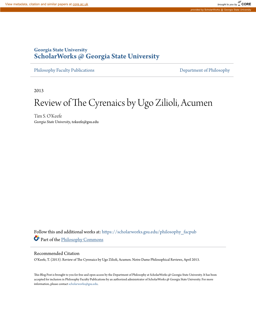 Review of the Cyrenaics by Ugo Zilioli, Acumen