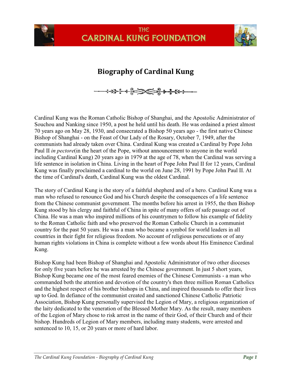 Biography of Cardinal Kung