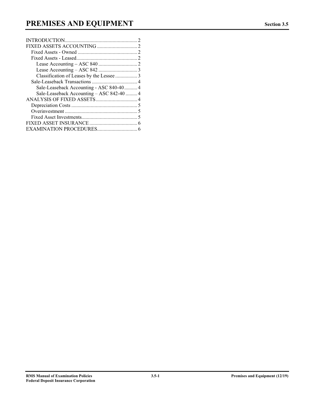 Section 3-5 Premises and Equipment